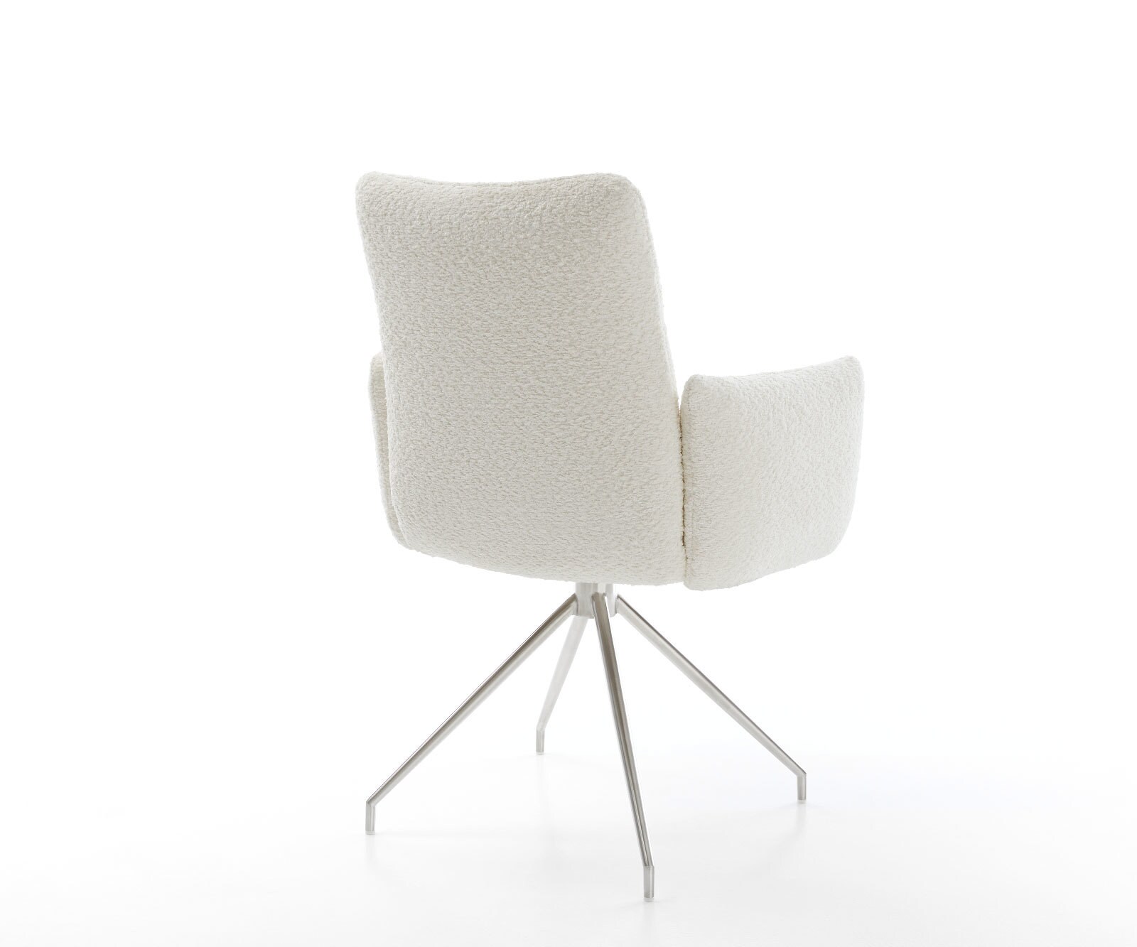 Chaise-pivotante Jova-Flex avec accoudoirs bouclé blanc pied croisé conique acier inoxydable brossé pivotement sur 180° ressorts ensachés 5