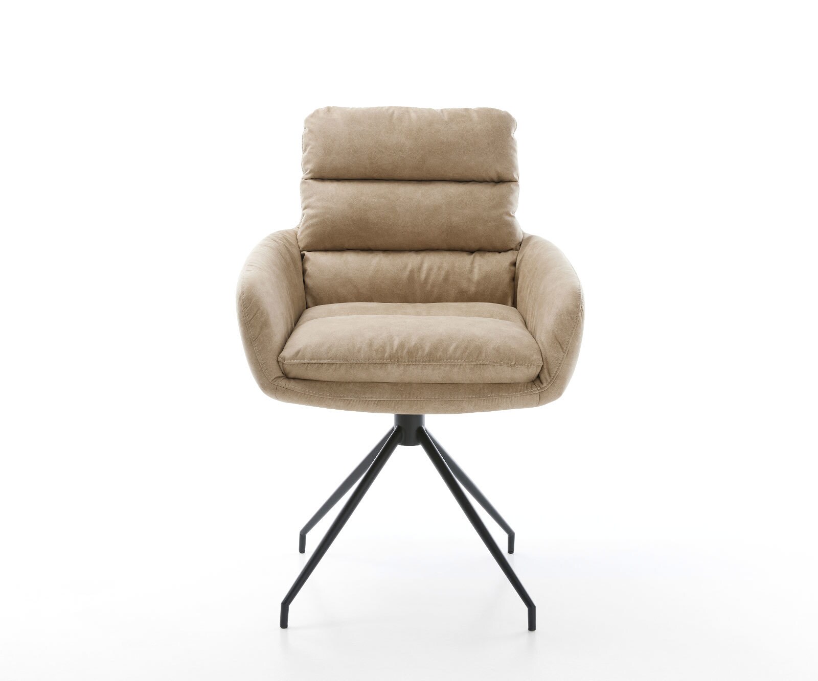 Esszimmerstuhl Abelia-Flex mit Armlehnen Mikrofaser Beige Vintage Kreuzgestell konisch Schwarz 2