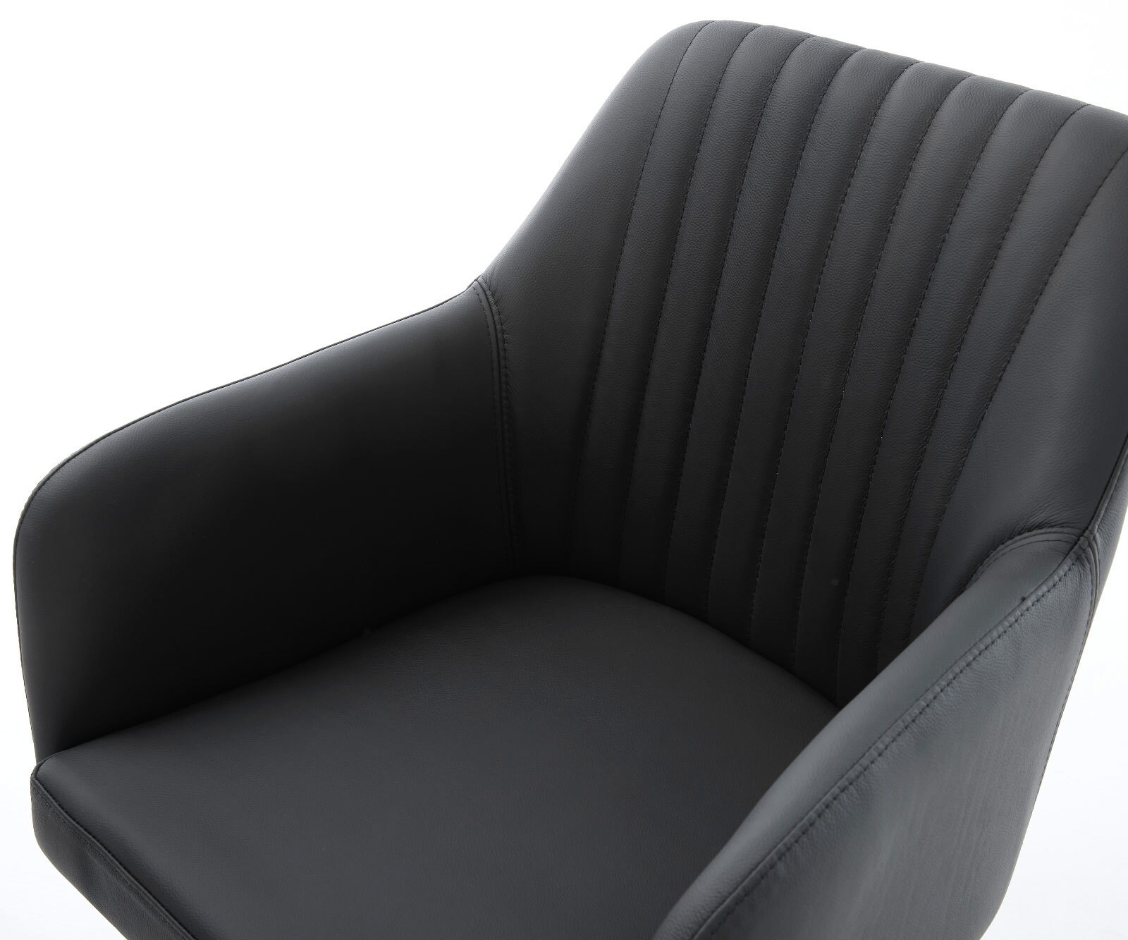 Drehstuhl Greg-Flex Echt-Leder Schwarz Kreuzgestell breit Edelstahl 360° drehbar Wippfunktion Taschenfederkern 3