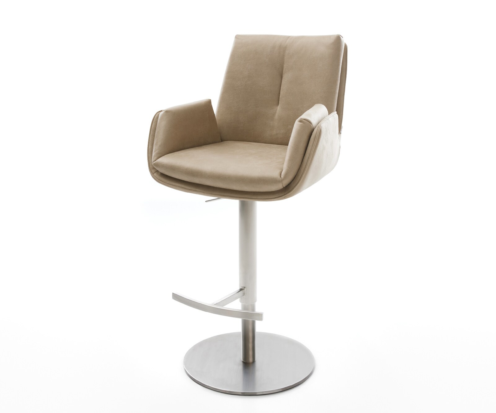 Chaise-de-bar Clea-Flex Microfibre Beige vintage Pied pivotant réglable en hauteur en acier inoxydable Argent 1