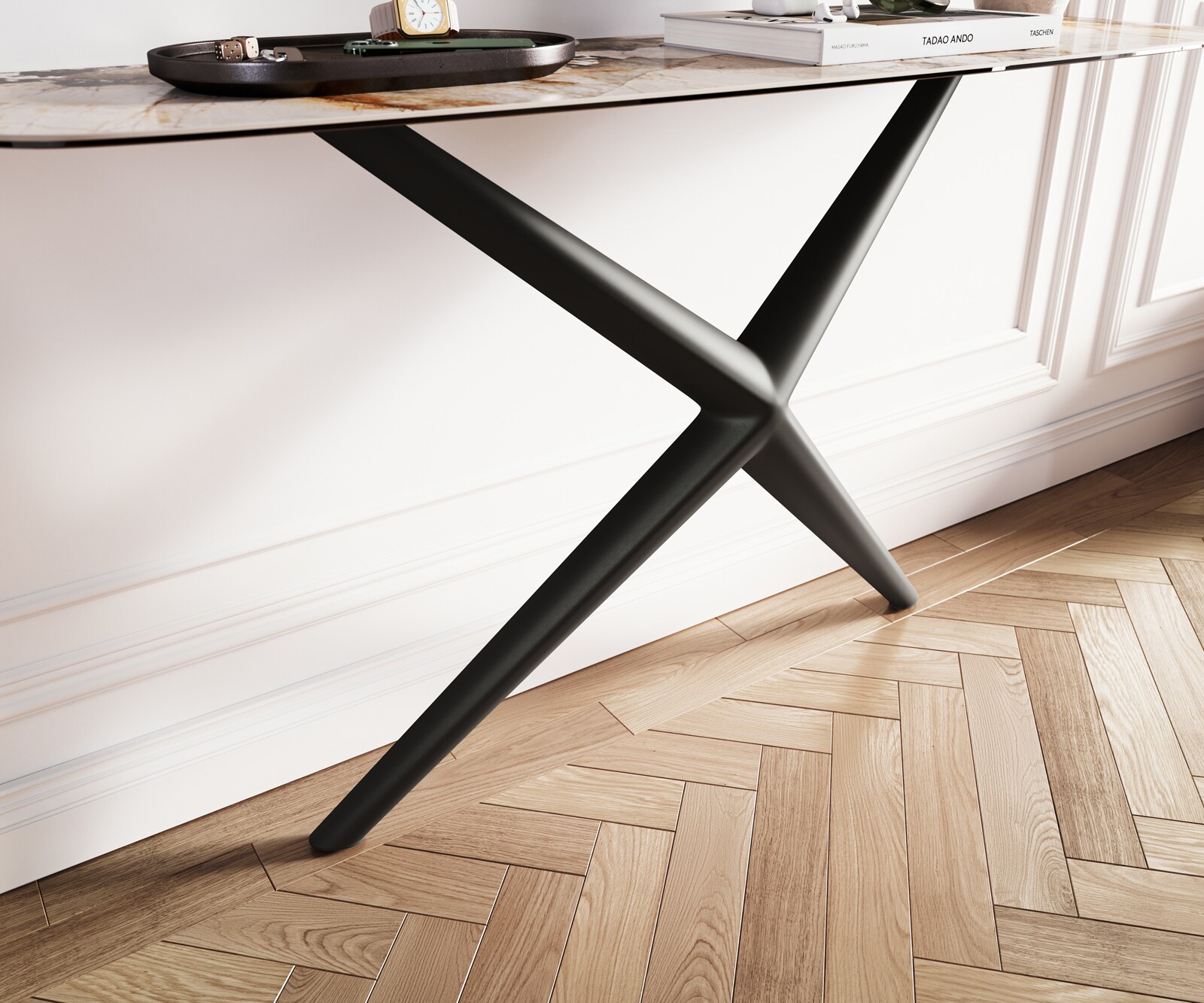 Console Edge forme bateau 140x40 cm Céramique Patagonia Poliert Estelo Métal Noir 6