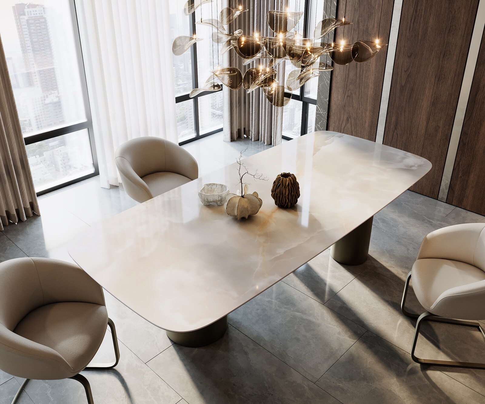 Table à manger Edge Boot 270x120 Céramique Iris FMG Onice Grigio Troa Métal finition à effet Titane 2