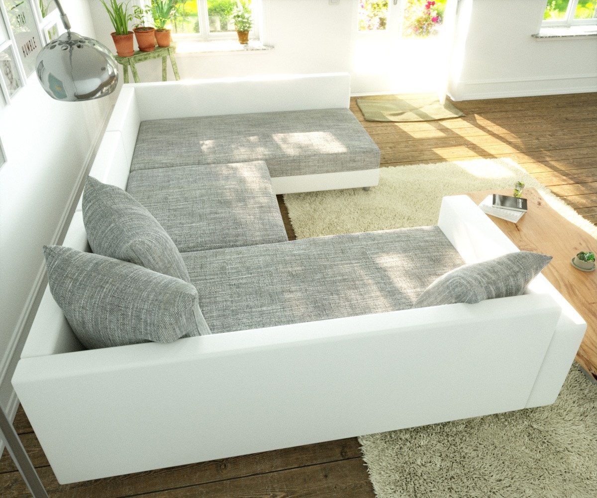 Wohnlandschaft Clovis Weiss Hellgrau modular Hocker Armlehne  4 Wohnlandschaft Clovis Weiss Hellgrau modular Hocker Armlehne  4