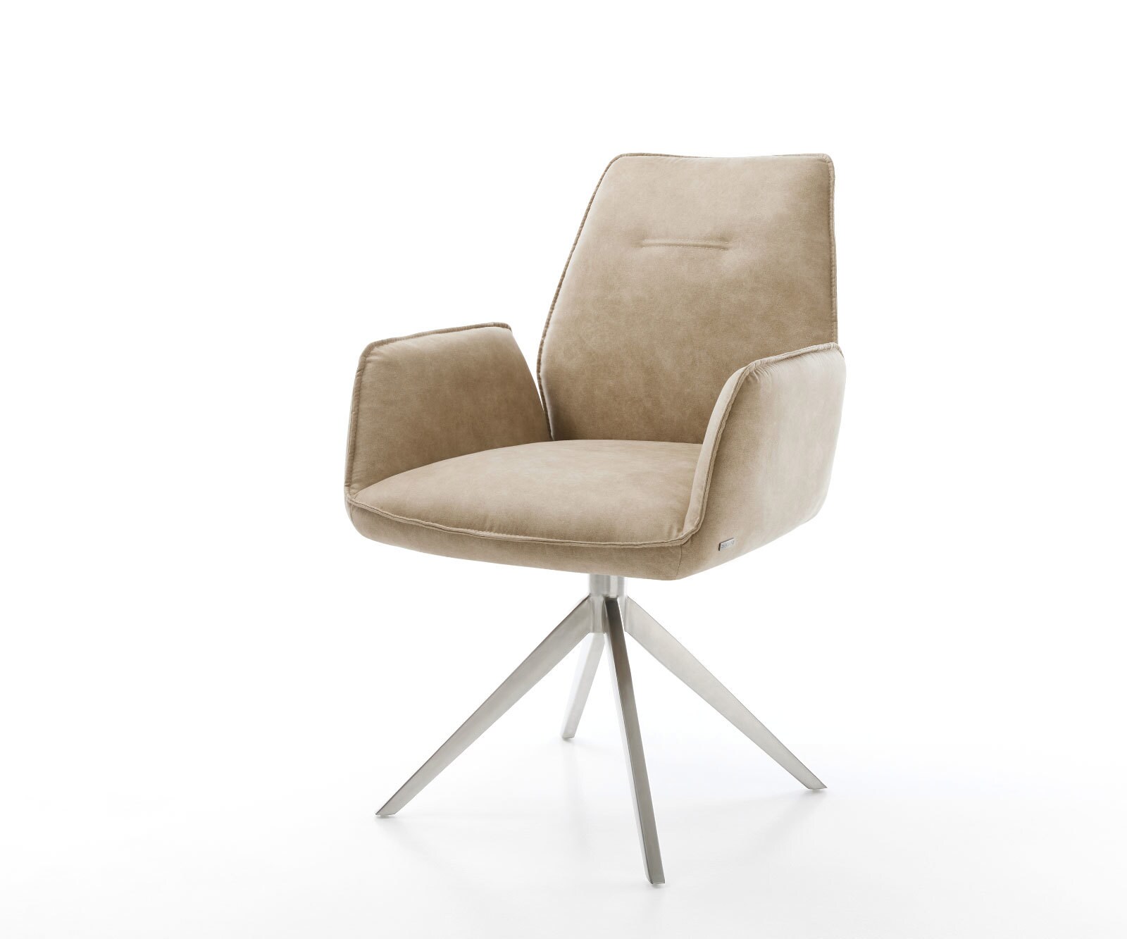 Drehstuhl Zoa-Flex Mikrofaser Beige Vintage Kreuzgestell breit Edelstahl 360° drehbar Wippfunktion Taschenfederkern