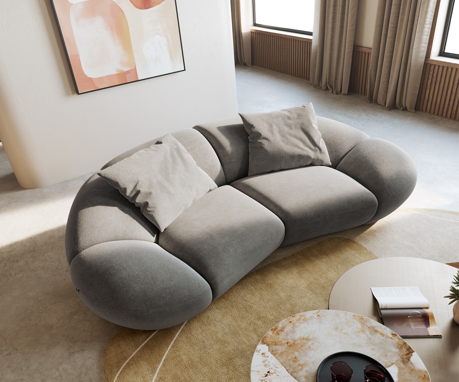 2-Sitzer Lunna 280x170 cm Strukturstoff Soft Grau 2 Kissen 1