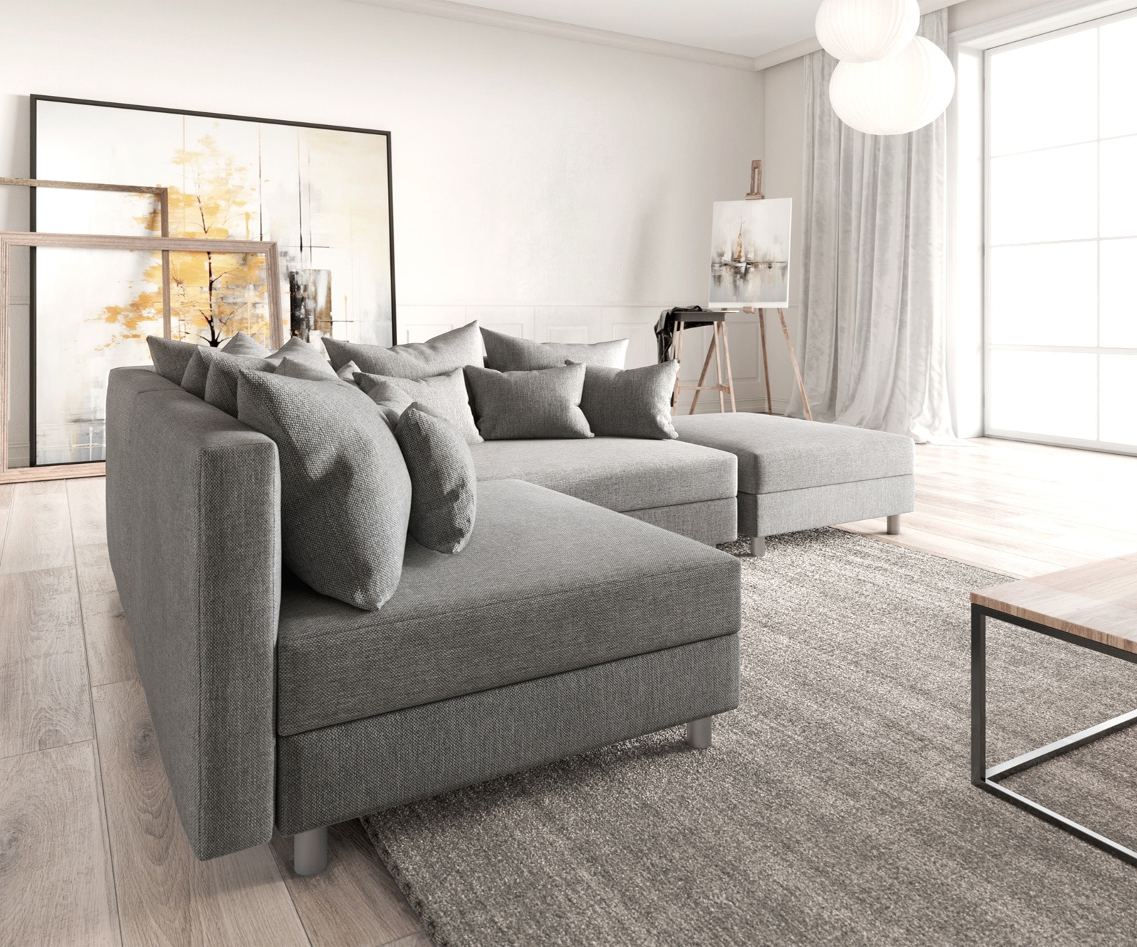 Canapé Clovis gris tabouret tissu plat ottoman droit canapé modulaire 5 Canapé Clovis gris tabouret tissu plat ottoman droit canapé modulaire 5