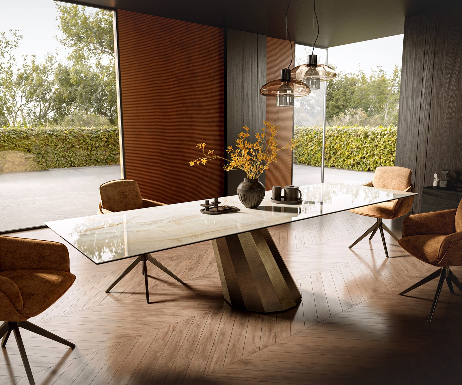 Esstisch Edge 300x100 Keramik Laminam® Onice Oro ​Parabel Metallic Gold 1