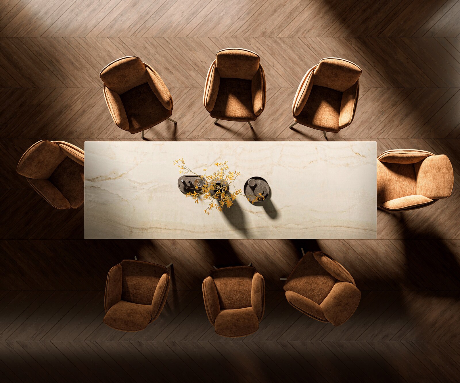 Esstisch Edge 300x100 Keramik Laminam® Onice Oro ​Pilier Metall Effektfinish Titan 5
