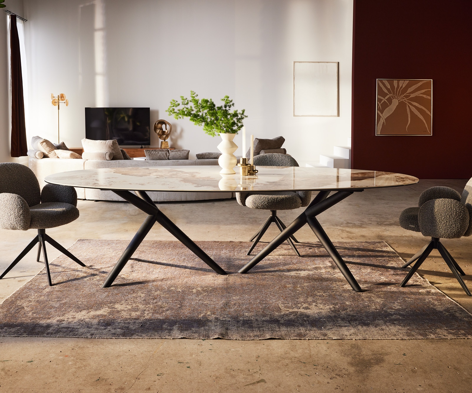 Esstisch Edge Oval 280x130 Keramik Minas Melange Weiß-Beige Estelar rund Metall Schwarz 1 Esstisch Edge Oval 280x130 Keramik Minas Melange Weiß-Beige Estelar rund Metall Schwarz 1