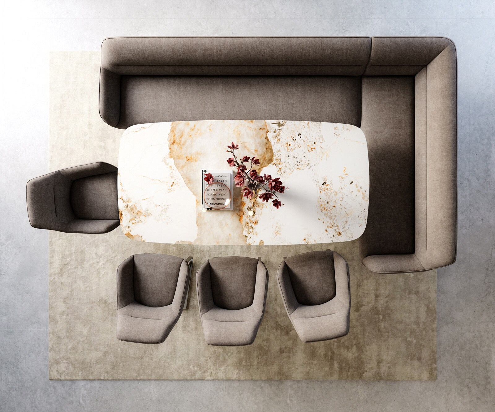 Esszimmerbank Taya-Flex 285x190 cm Strukturstoff Soft Taupe Kufengestell flach Edelstahl Taschenfederkern Links 5