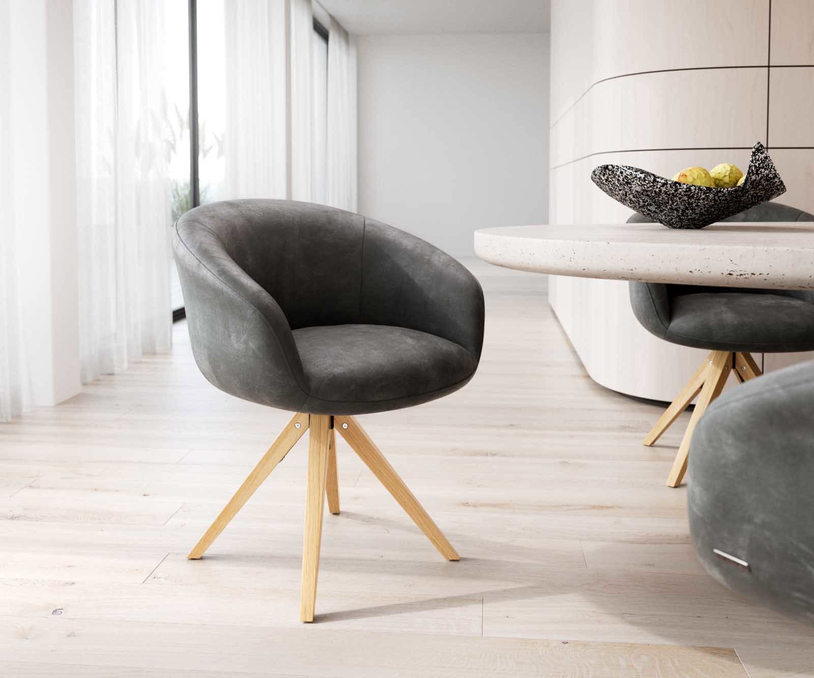 Drehstuhl Vinka-Flex mit Armlehnen Mikrofaser Anthrazit Vintage Holzgestell kantig Natur 180° drehbar Taschenfederkern Drehstuhl Vinka-Flex mit Armlehnen Mikrofaser Anthrazit Vintage Holzgestell kantig Natur 180° drehbar Taschenfederkern