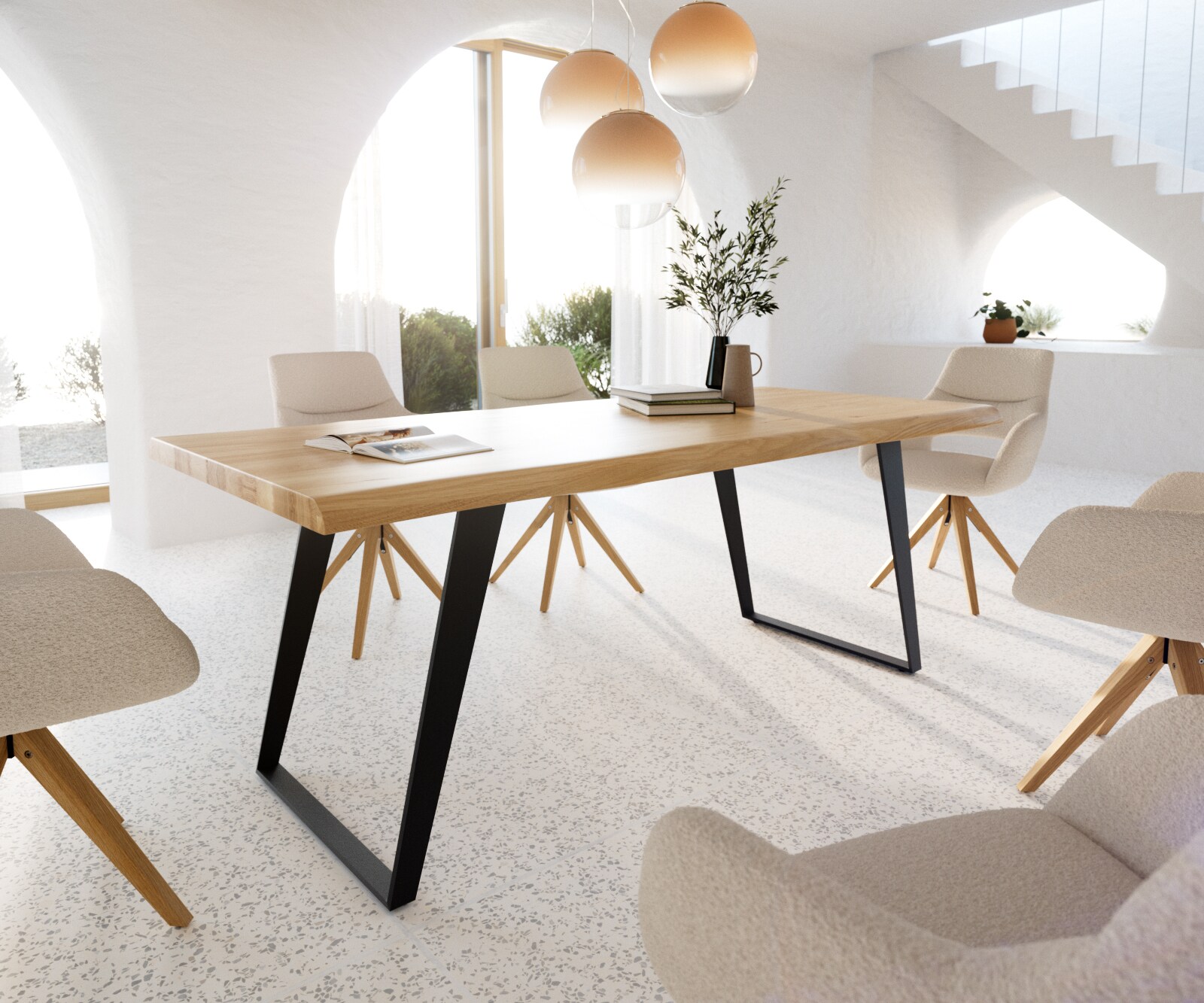 Esstisch Edge 200x100 Eiche Natur Metall Schräg Schwarz Live-Edge Esstisch Edge 200x100 Eiche Natur Metall Schräg Schwarz Live-Edge