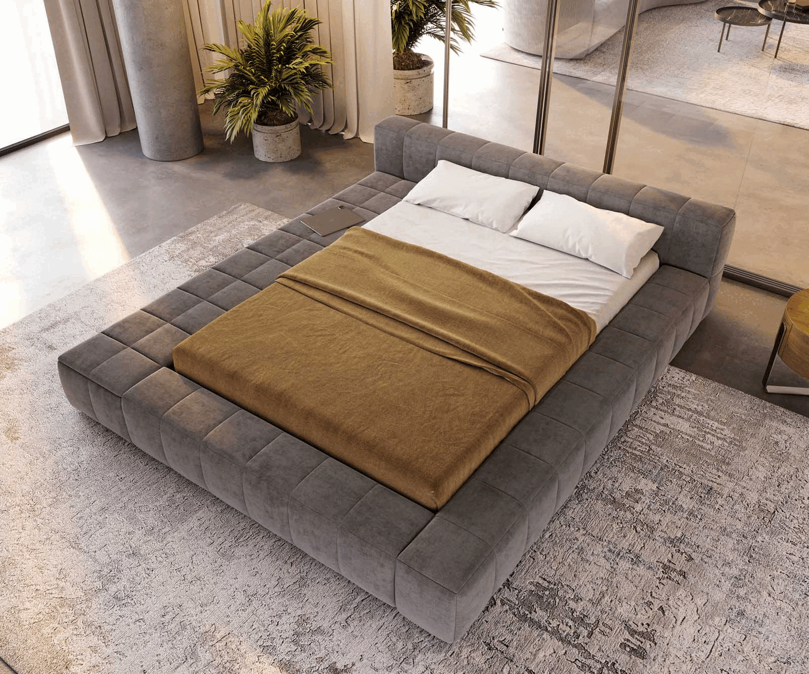 Polsterbettgestell Espazio Mikrofaser Grau 140x200 cm mit Stauraum