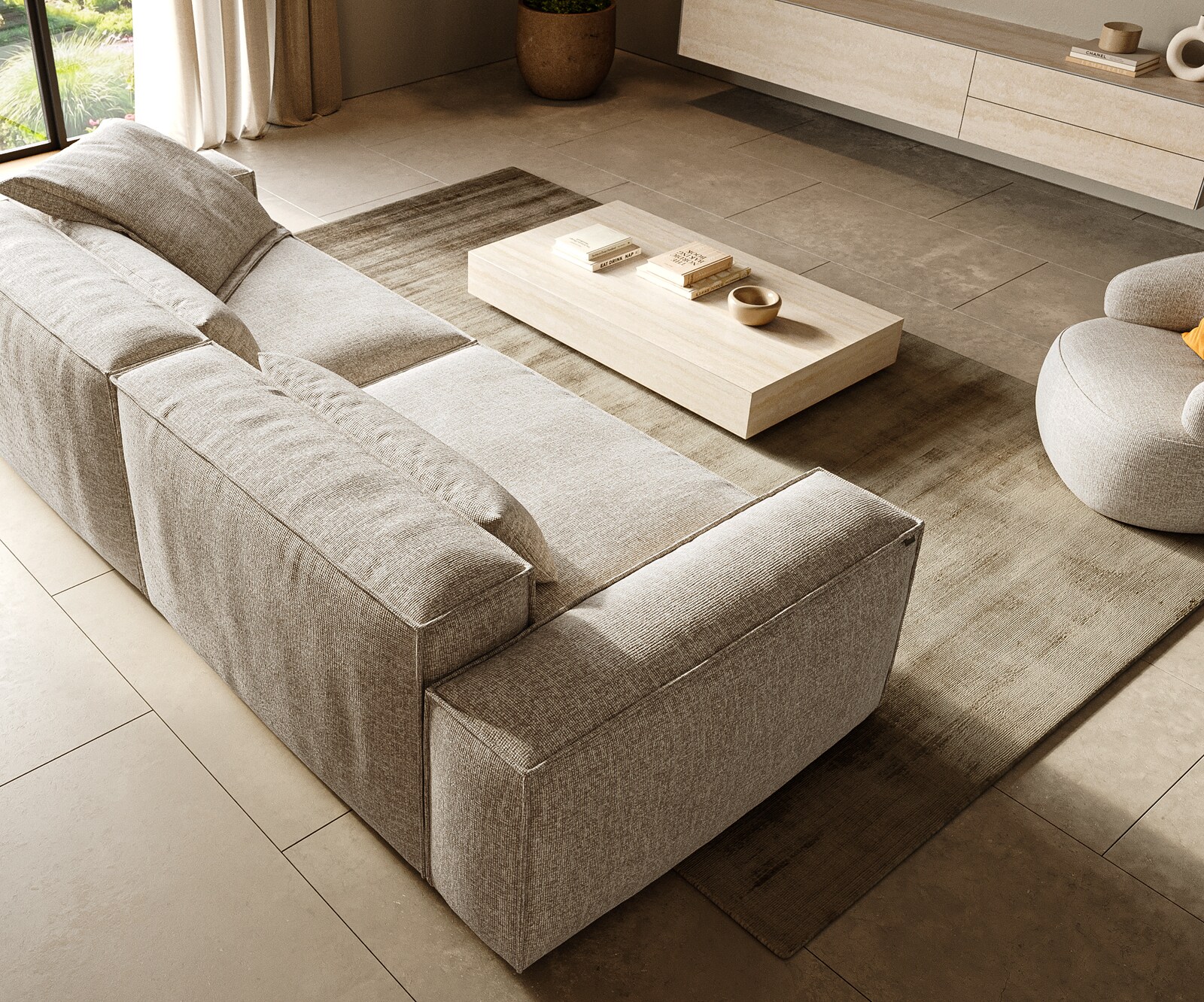 Grand canapé Freestyle Cozy 280x110 cm Tissu tissé beige doux 3