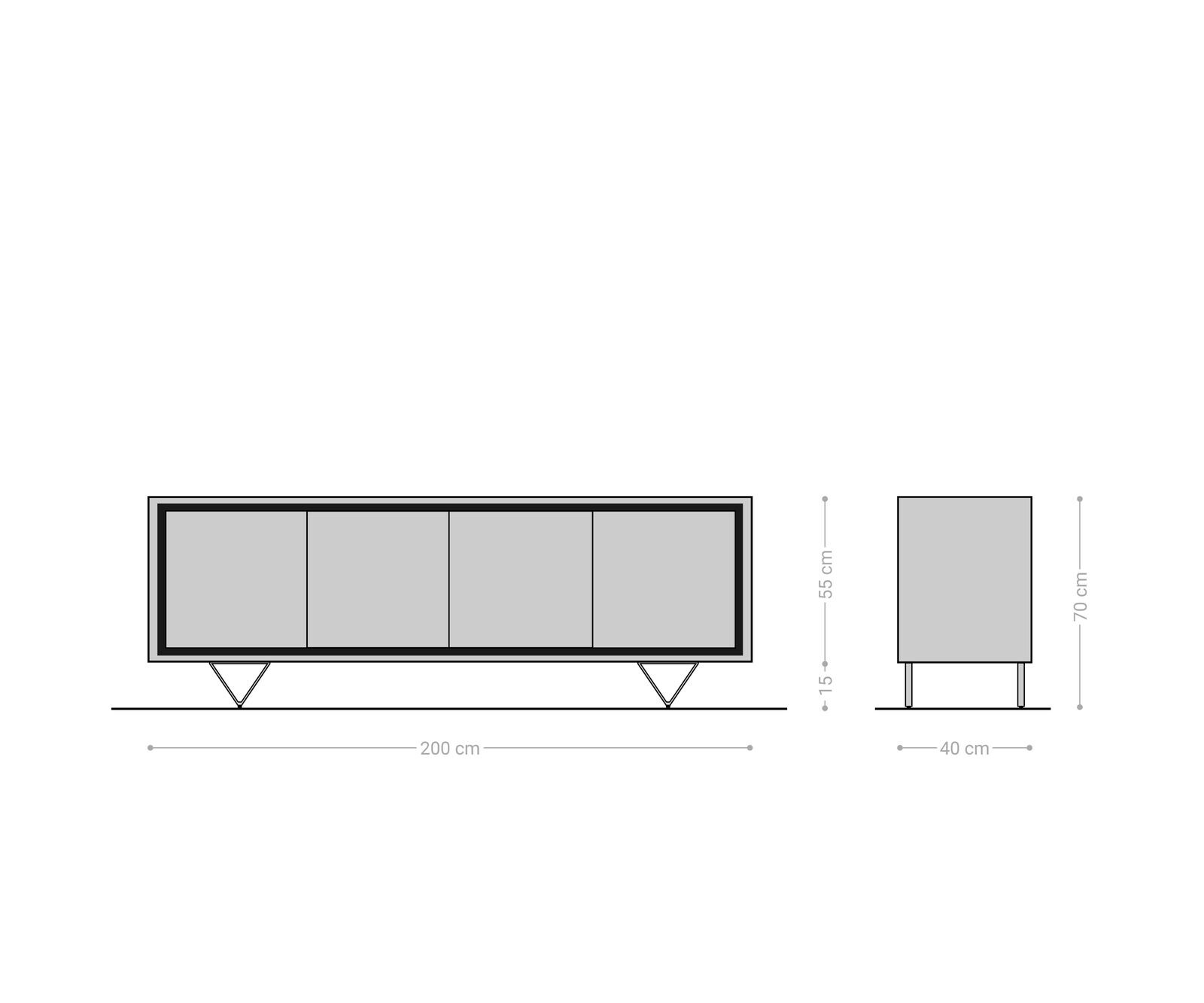 Buffet Stonegrace 200 cm chêne naturel 4 portes placage pierre pied en V métal noir 6