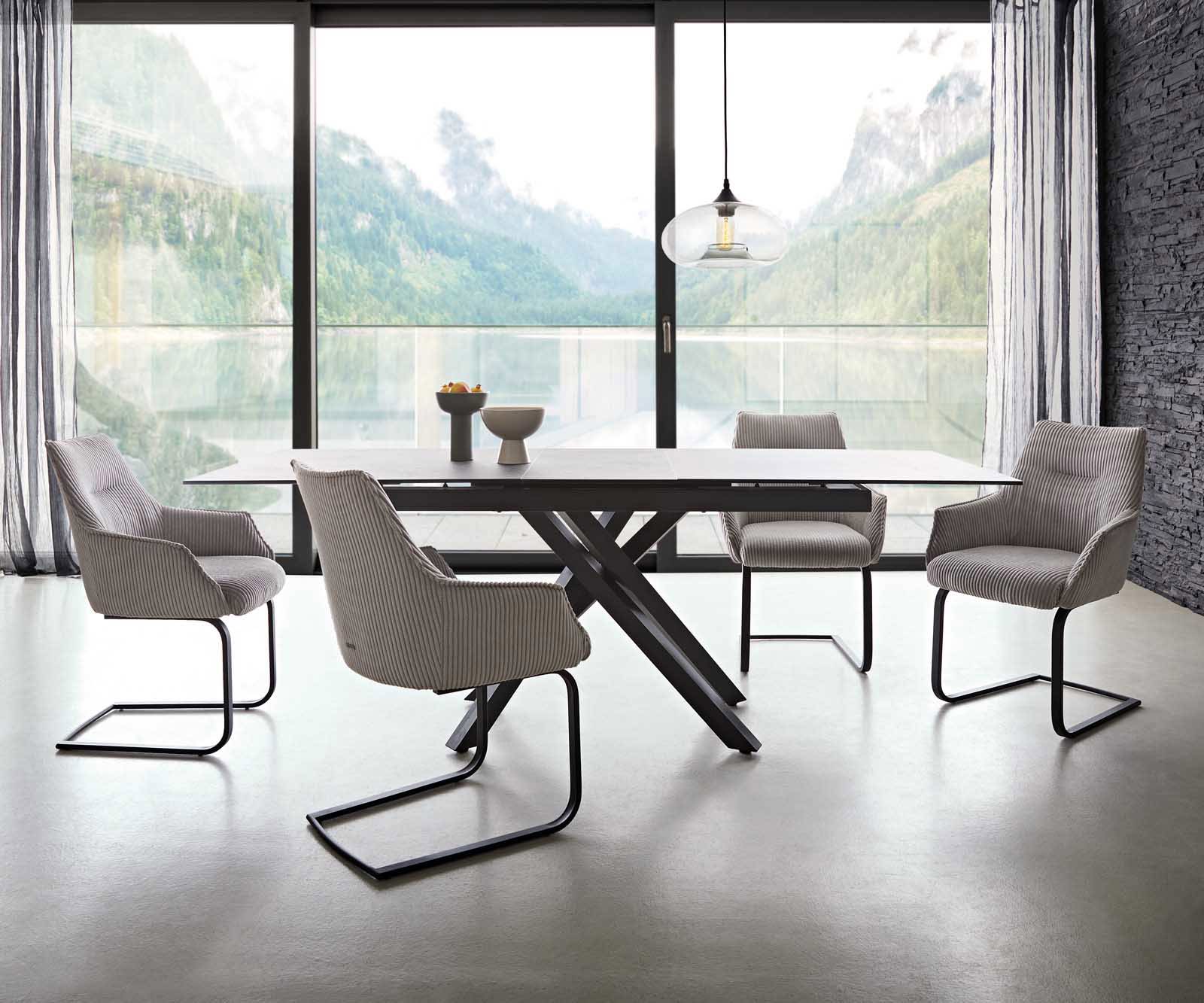 Freischwinger Alja-Flex mit Armlehnen Cord Silbergrau Freischwinger flach Schwarz Taschenfederkern 3