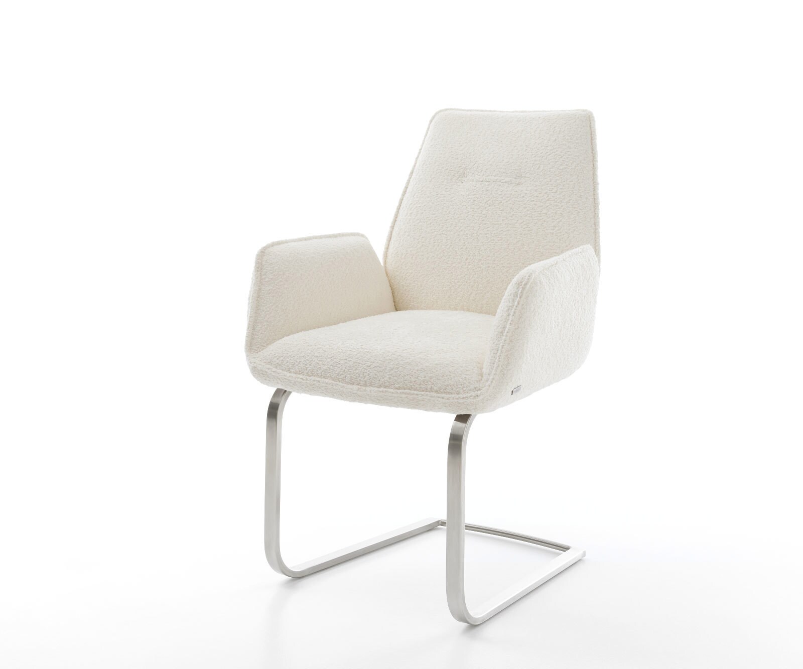 Schwingstuhl Zoa-Flex Bouclé Weiß Freischwinger flach Edelstahl