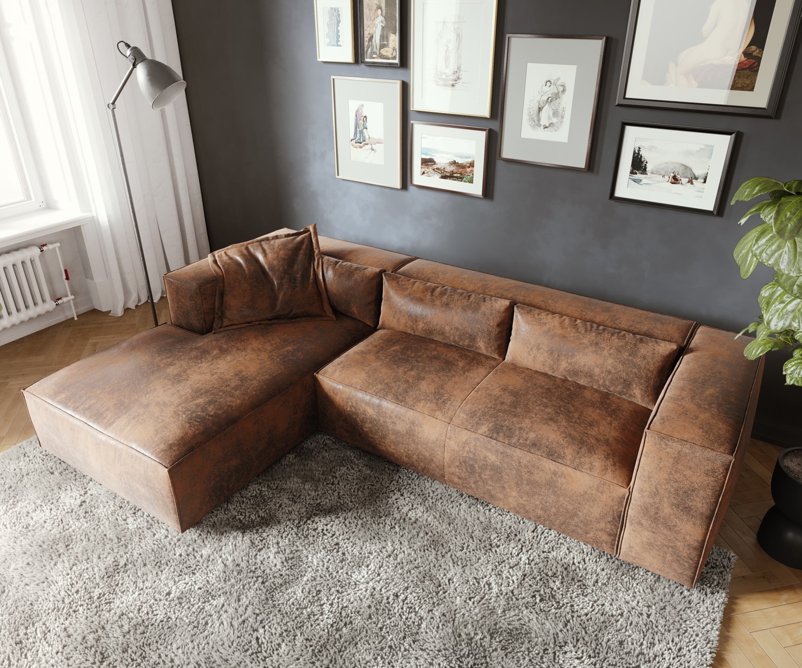 Eckcouch Brom 260x175 cm Lederimitat Braun Recamiere links 3 Eckcouch Brom 260x175 cm Lederimitat Braun Recamiere links 3