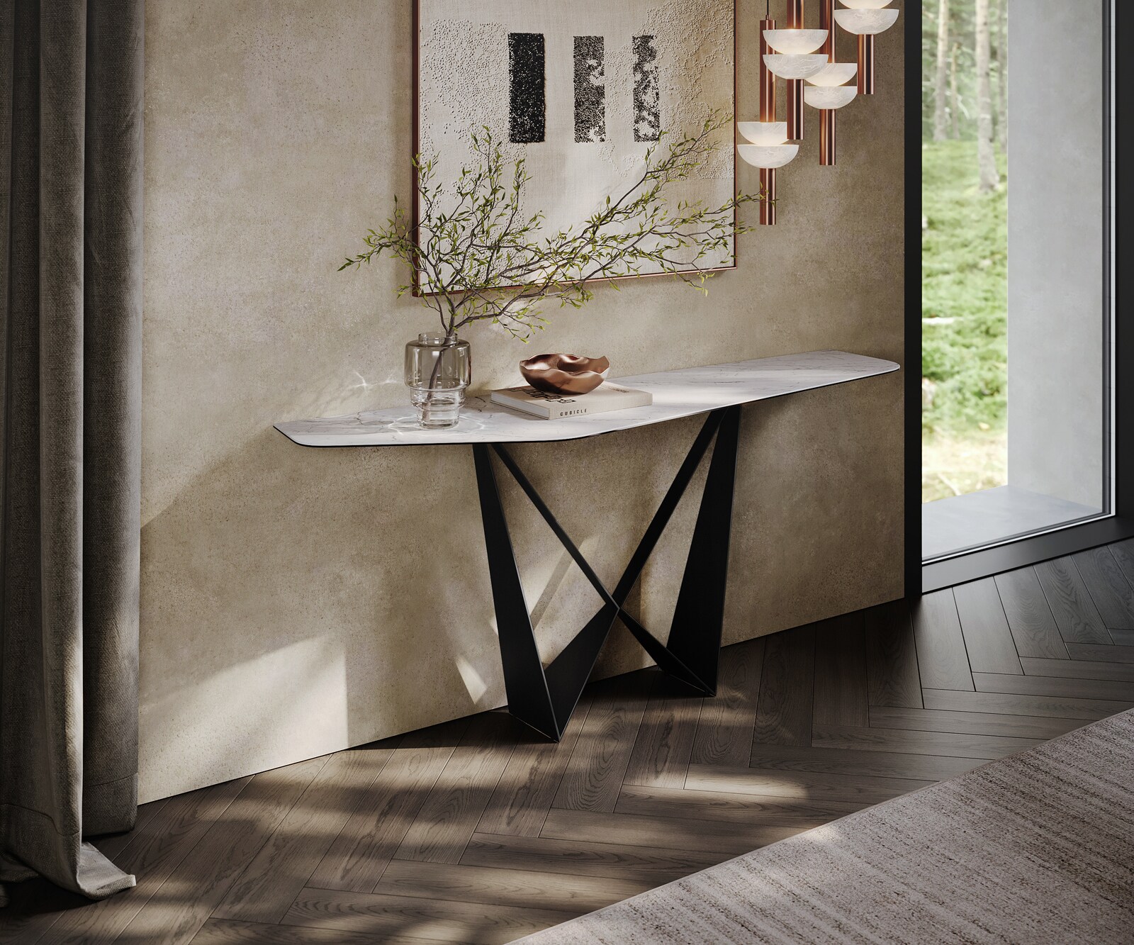 Console Edge Polygonal 180x50 cm Céramique Laminam® Statuarietto Weiß Spios Métal Noir 4