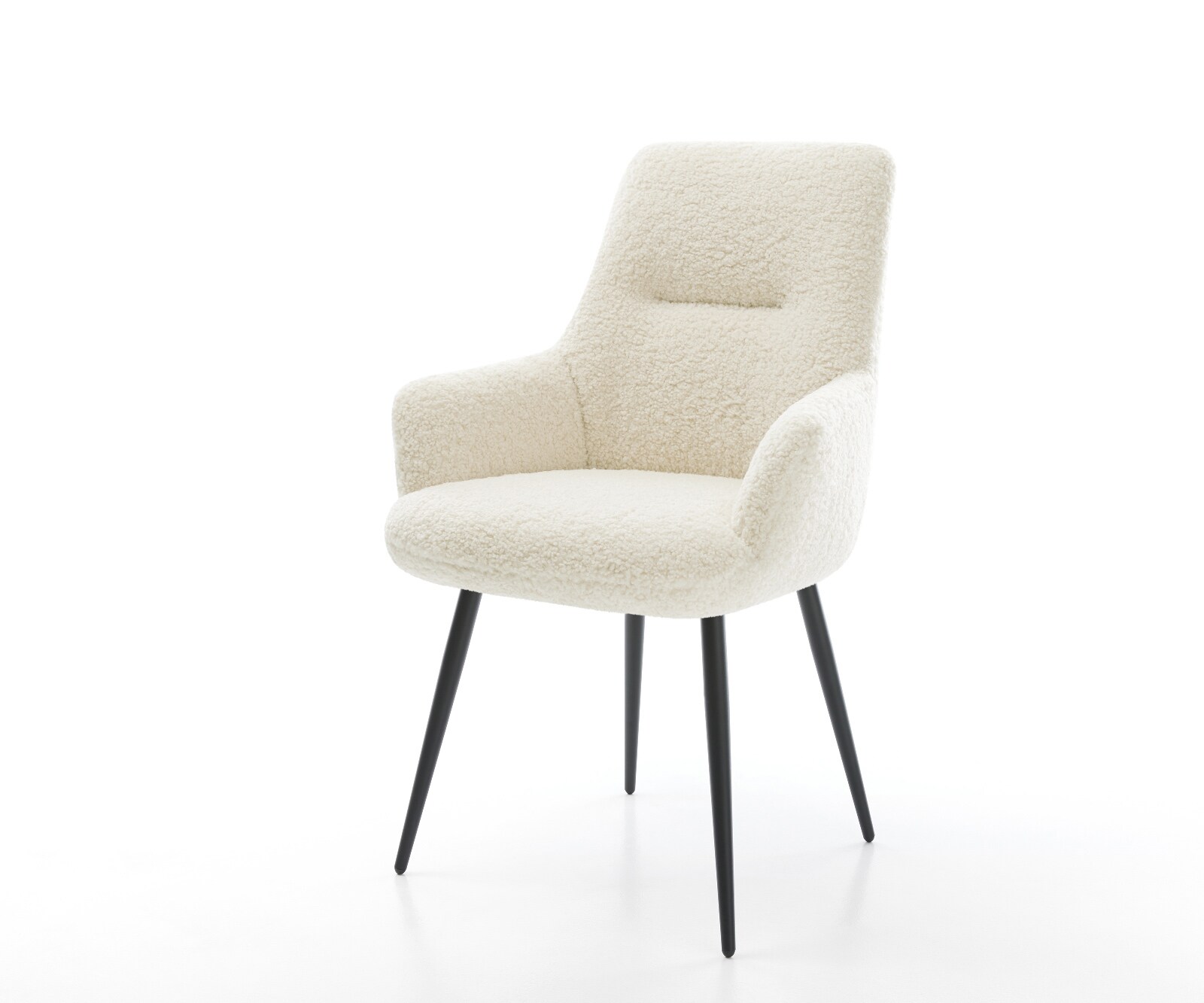 Esszimmerstuhl Zelia-Flex mit Armlehnen Teddystoff Beige 4-Fuß konisch Schwarz Taschenfederkern 1