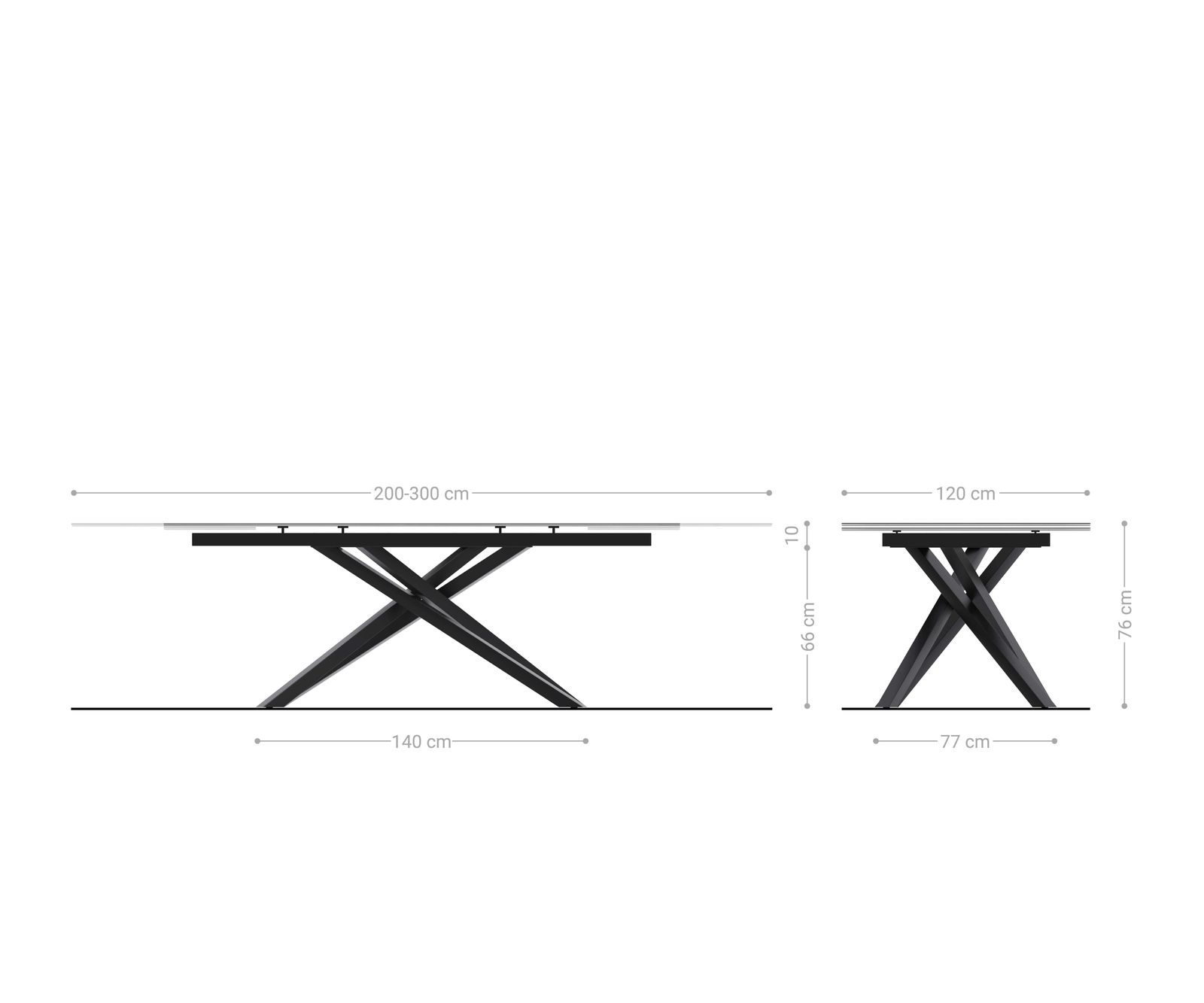 Table à manger Edge Boot 200-300x120 cm Céramique Laminam® Sabbia Eichefarbig piètement en croix Rectangle Acier inoxydable Graphite extensible 8