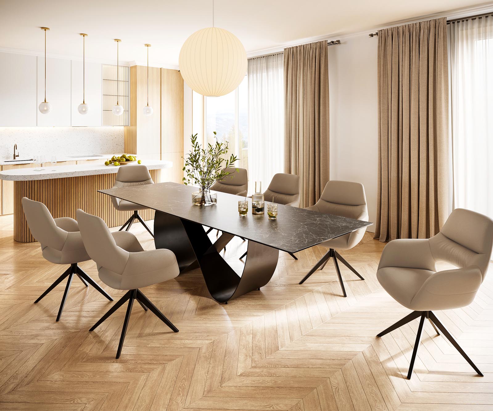 Esstisch Edge 300x100 Keramik Laminam® Nero Greco Anthrazit Infinity Metall Schwarz 6