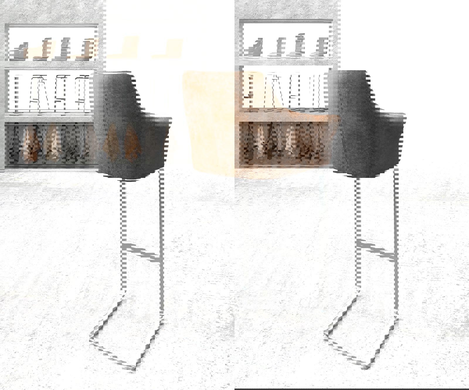 Barstuhl Yulo-Flex Vintage Braun Freischwinger flach Edelstahl 2 Barstuhl Yulo-Flex Vintage Braun Freischwinger flach Edelstahl 2