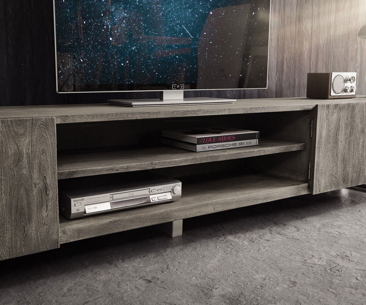 Meuble-TV Live-Edge 300 cm acacia platine 4 portes 2 compartiments 5