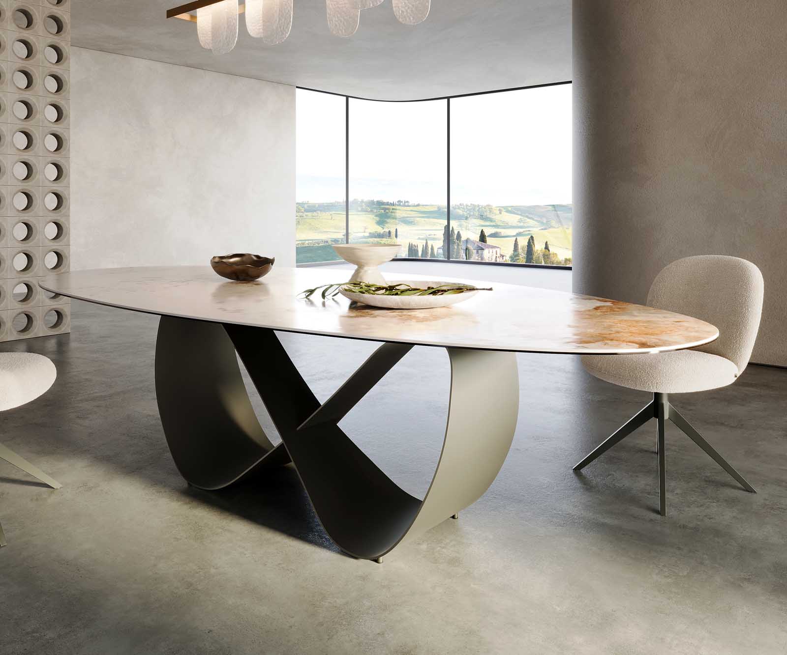 Esstisch Edge Oval 280x130 Keramik Minas Melange Weiß-Beige Infinity Metall Effektfinish Titan 5 Esstisch Edge Oval 280x130 Keramik Minas Melange Weiß-Beige Infinity Metall Effektfinish Titan 5