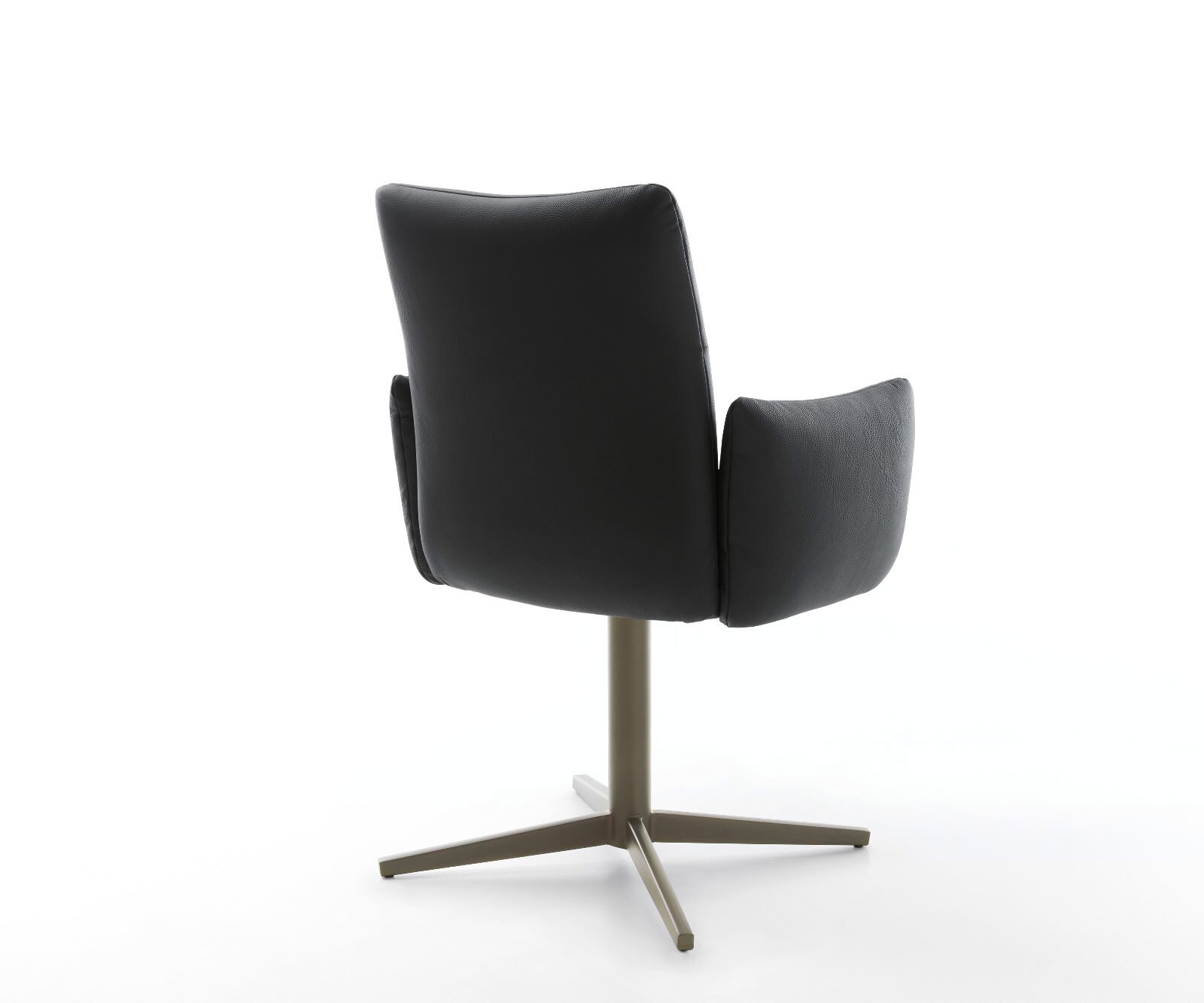 Drehstuhl Jova-Flex mit Armlehnen Echt-Leder Schwarz Fußkreuz Effektfinish Titan 360° drehbar Taschenfederkern 4