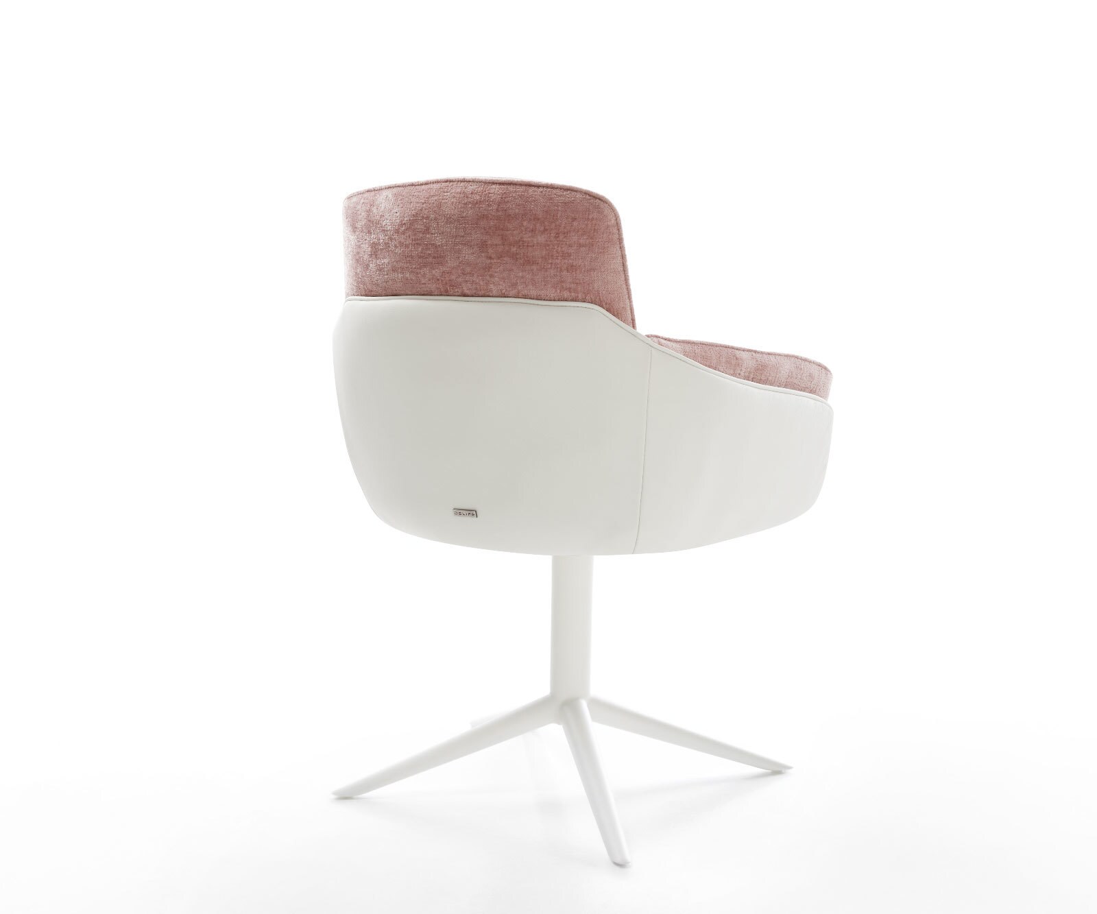 Drehstuhl Luan-Flex mit Armlehnen Materialmix Echtleder Weiß-Rosé Fußkreuz Weiß 360° drehbar Wippfunktion 4