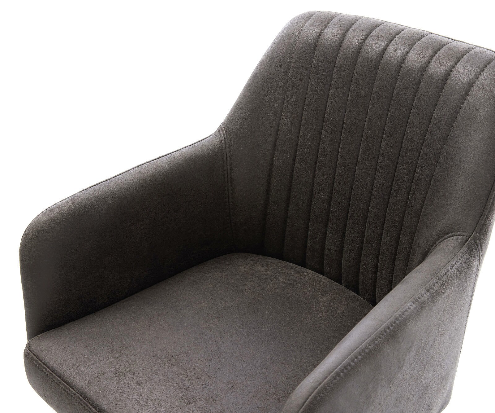 Chaise-de-salle-à-manger Greg-Flex microvelours anthracite vintage pied croisé large acier inoxydable brossé ressorts ensachés 3