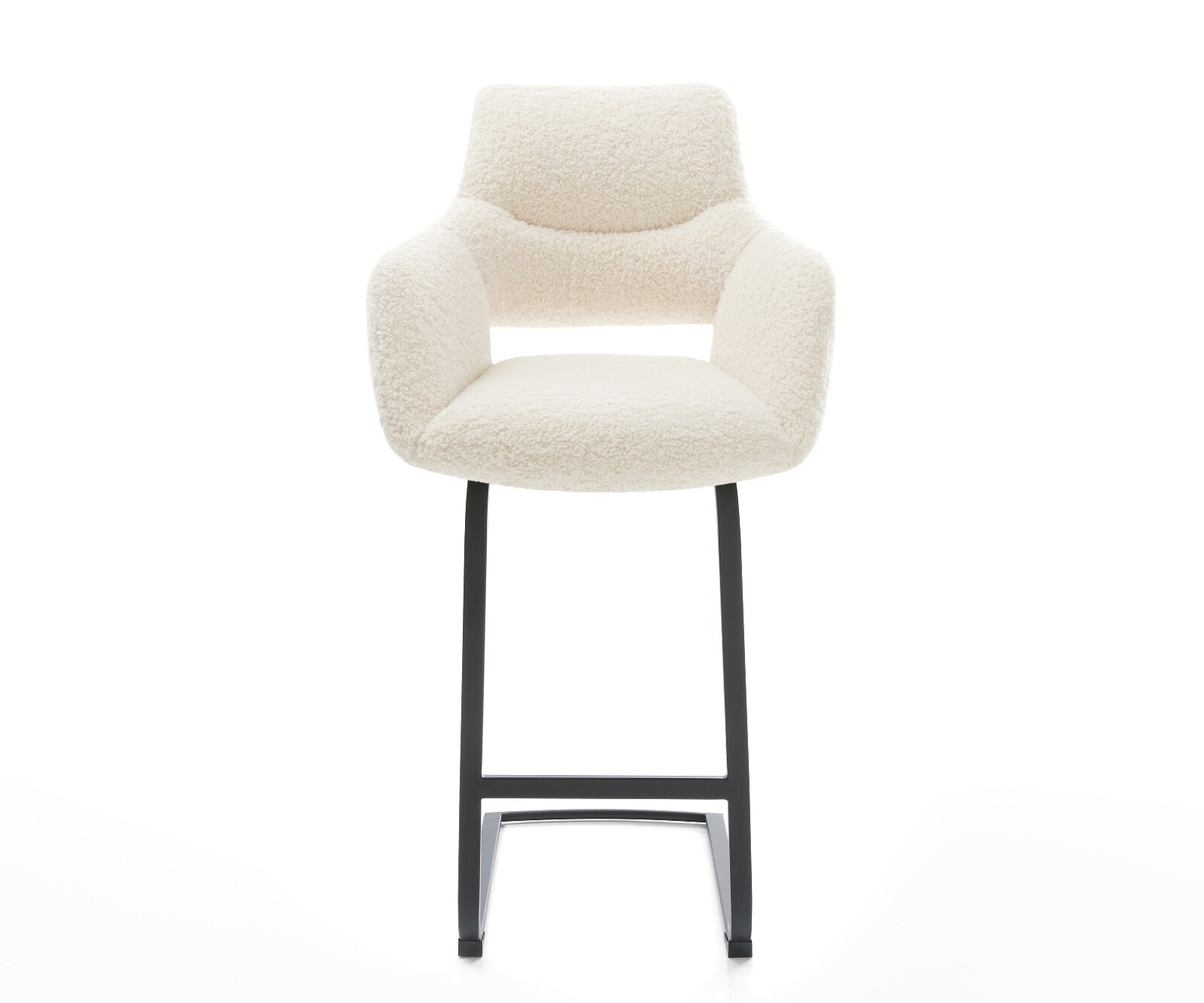 Chaise-de-bar Yago-Flex Tissu teddy Beige Pied cantilever plat noir Noir Ressort ensaché 1