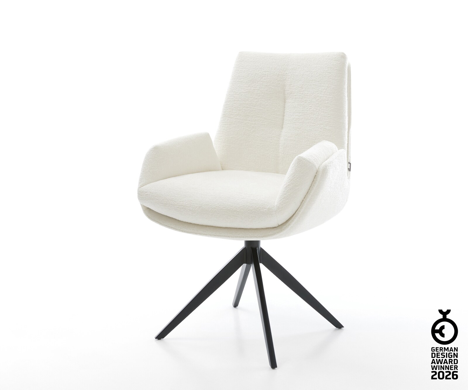 Drehstuhl Clea-Flex Bouclé Soft Beige Kreuzgestell breit Schwarz 360° drehbar Wippfunktion 1