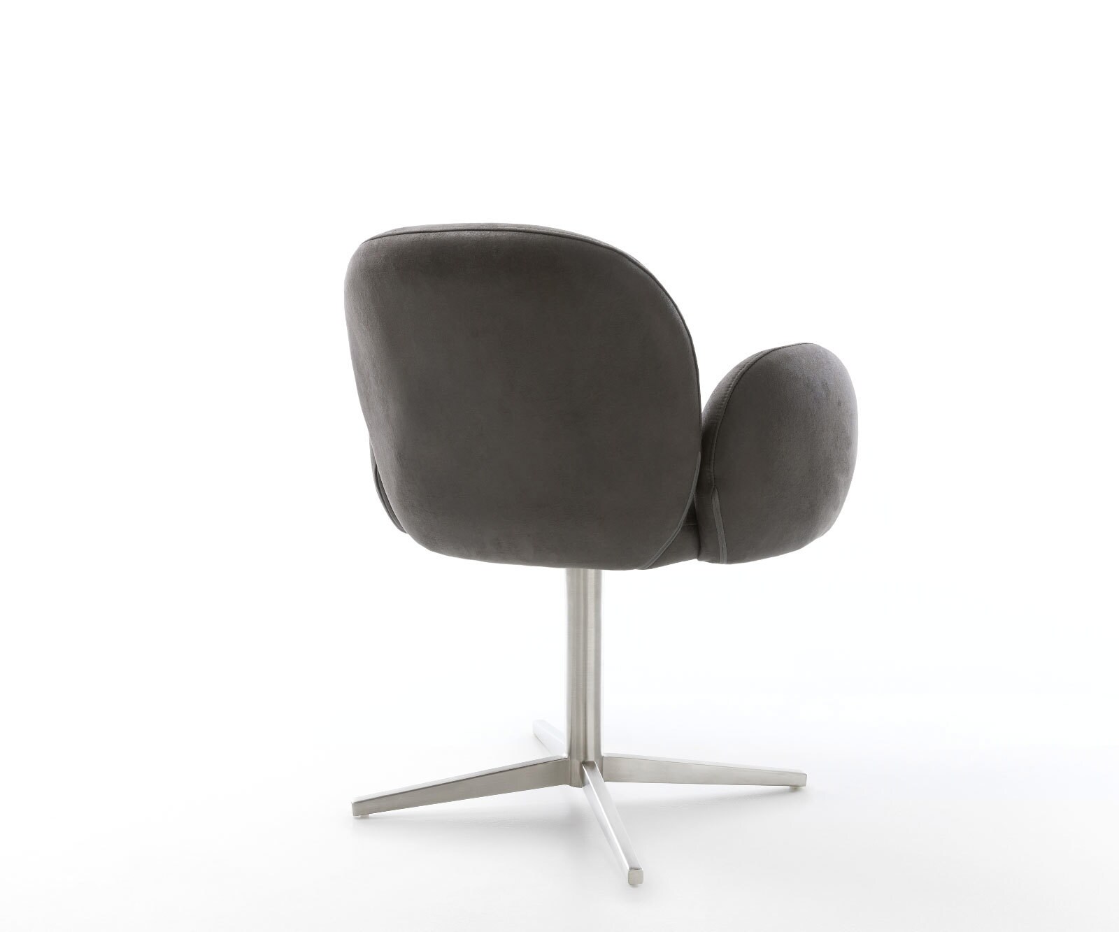Chaise-pivotante Nube-Flex avec accoudoirs microvelours anthracite vintage pied de chaise 4 branches acier inoxydable brossé pivotement sur 360° ressorts ensachés 4