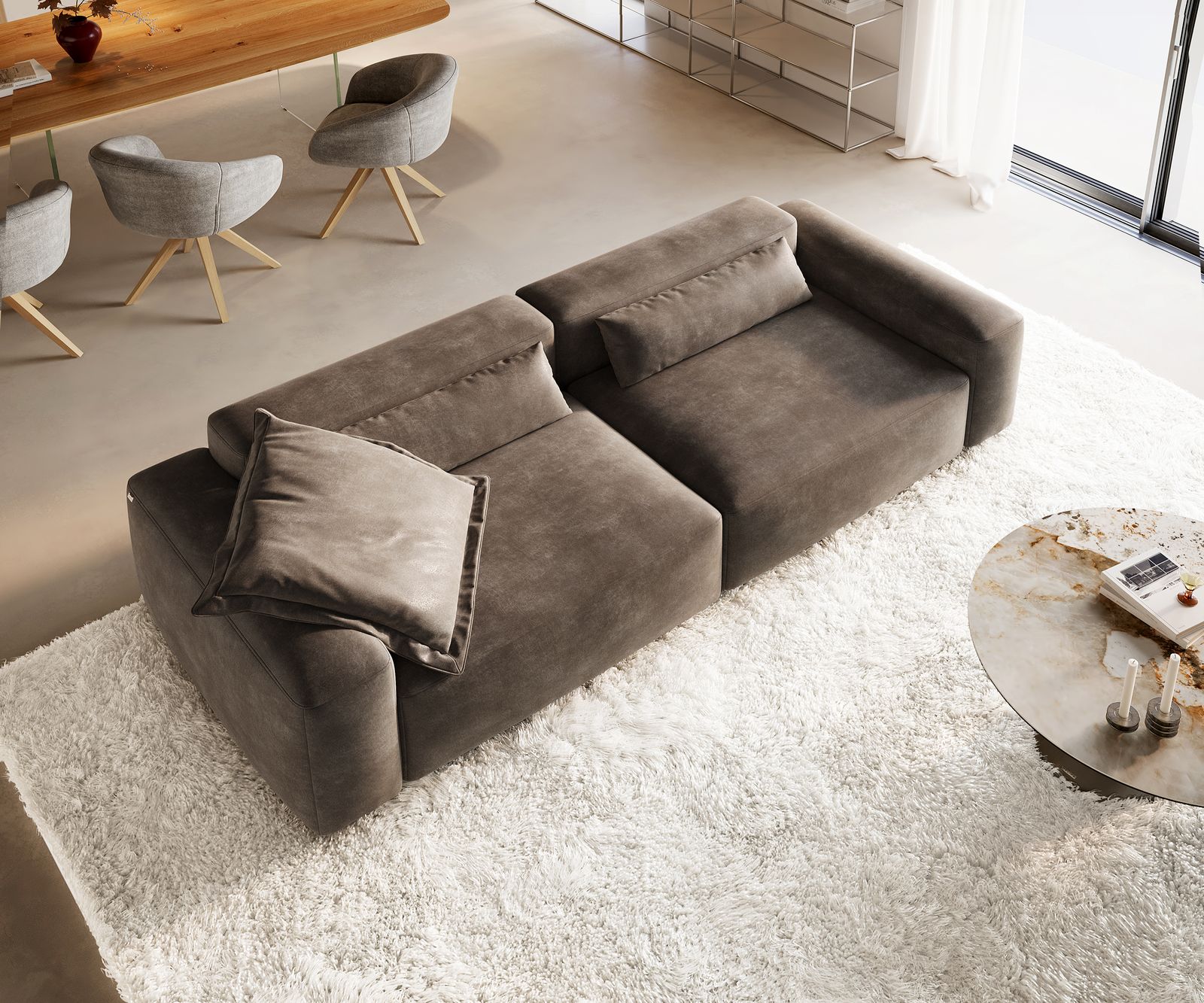 Big-Sofa Freestyle 280x110 cm Mikrofaser Taupe Vintage Kappnaht 4