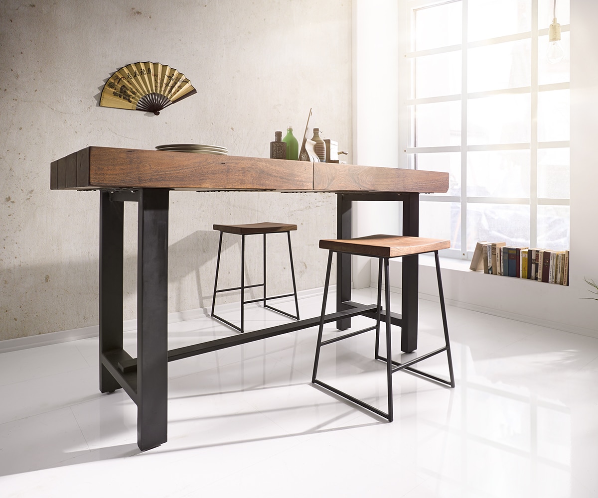 Bartisch Blokk 165x60 cm Akazie Braun mit Metallgestell 