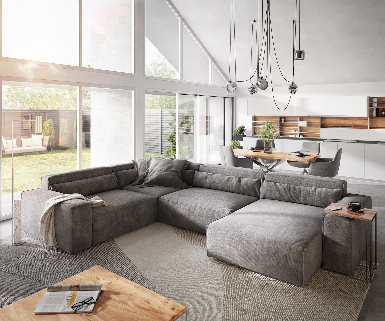 Wohnlandschaft Sirpio XL 360x260 cm Mikrofaser Taupe Recamiere variabel 1