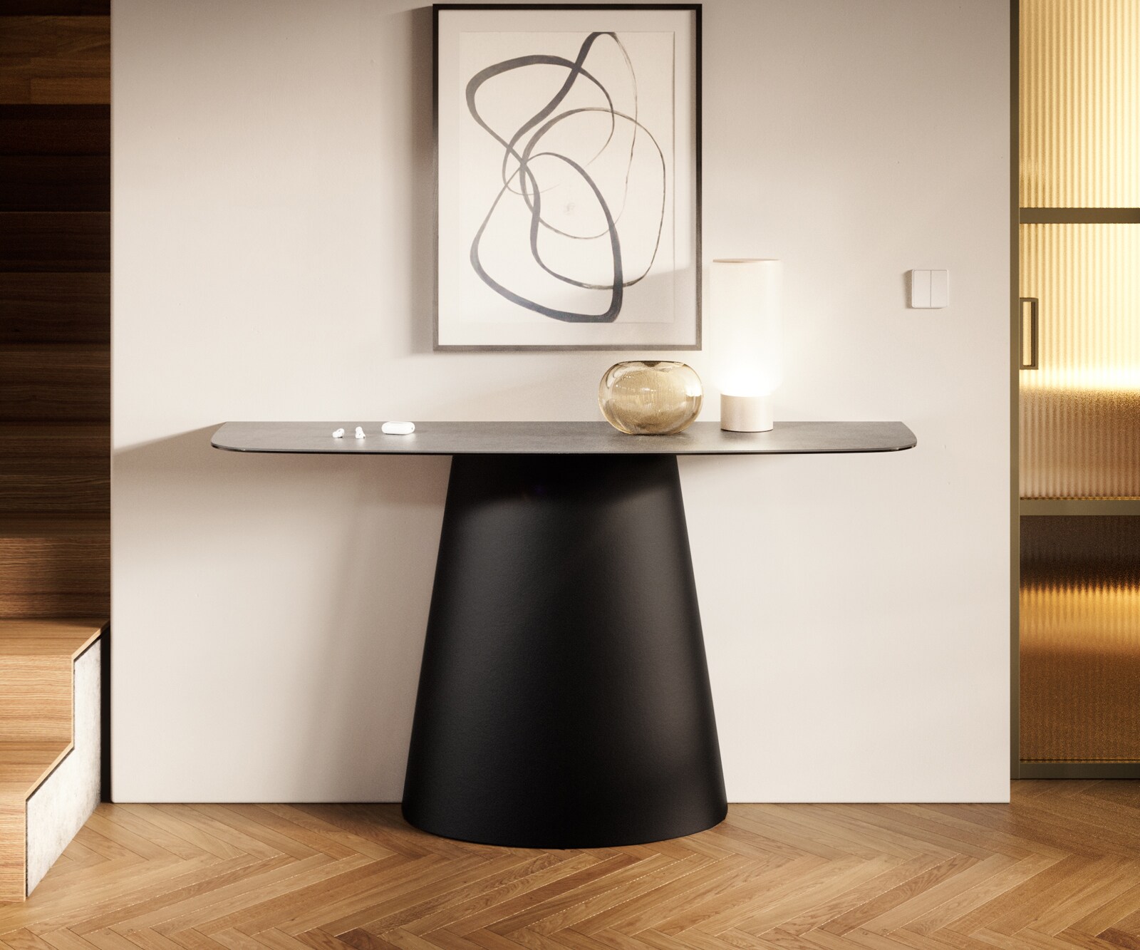 Konsolentisch Edge Boot 140x40 cm Keramik Beton Grau Conos Metall Schwarz 4