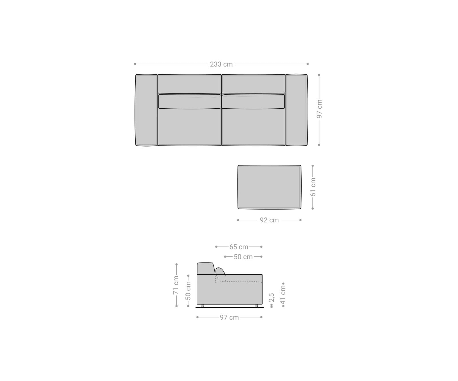 Big-Sofa Sirpio 230x90 cm Mikrofaser Schwarz mit Hocker 7