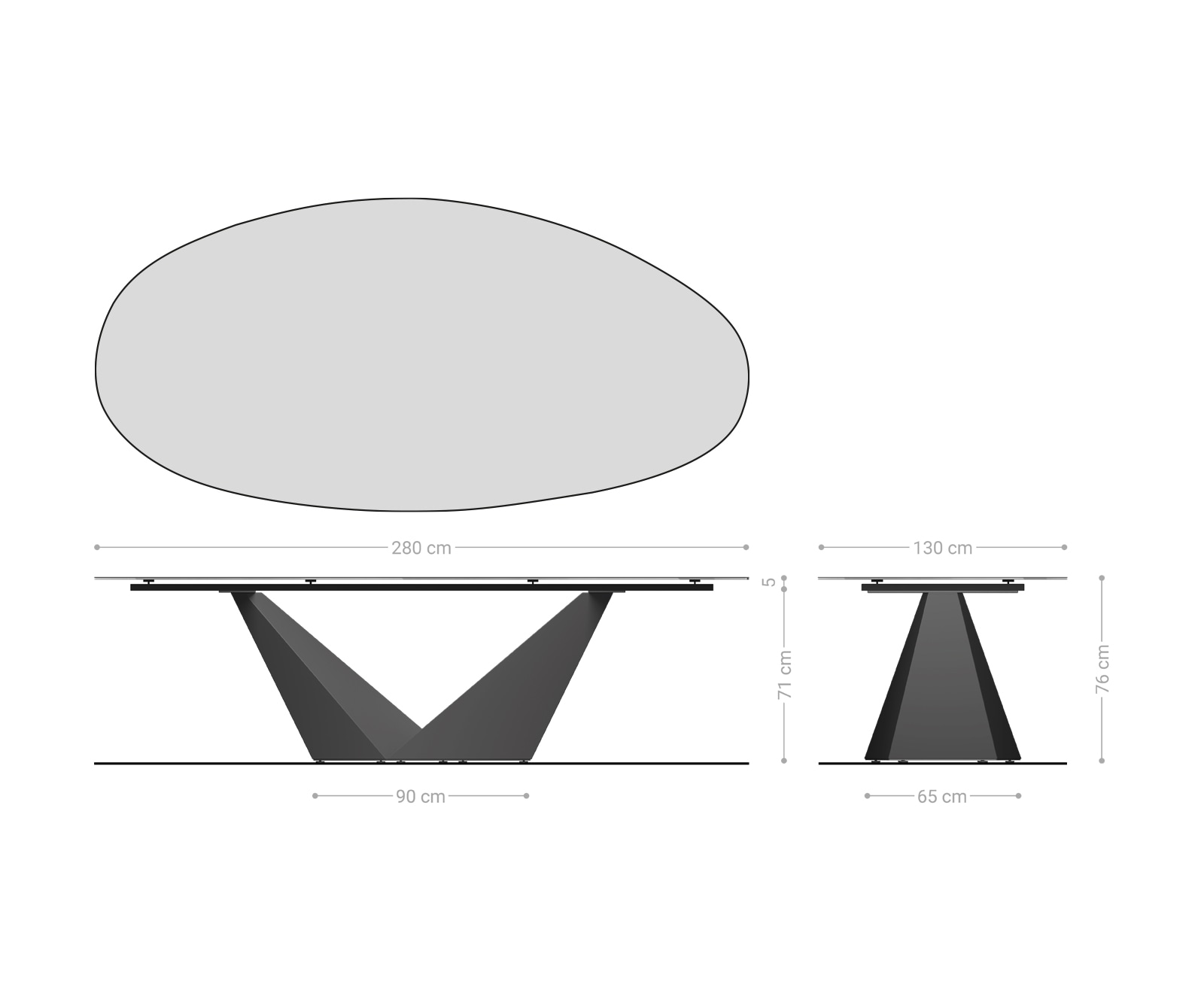 Esstisch Edge Oval 280x130 Keramik Laminam® Sabbia Eichefarbig Prisma Metallic Silber 8