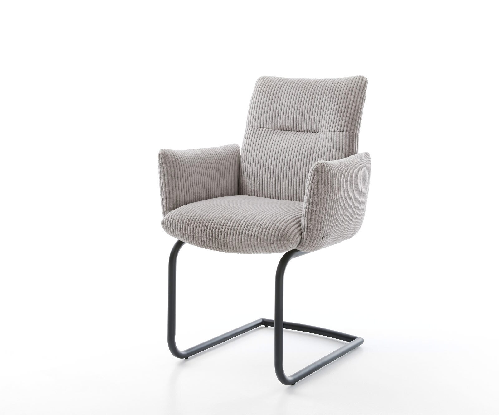 Chaise-pivotante Jova-Flex avec accoudoirs cuir de vache noir pied croisé large acier inoxydable ressorts ensachés pivote sur 360° 4