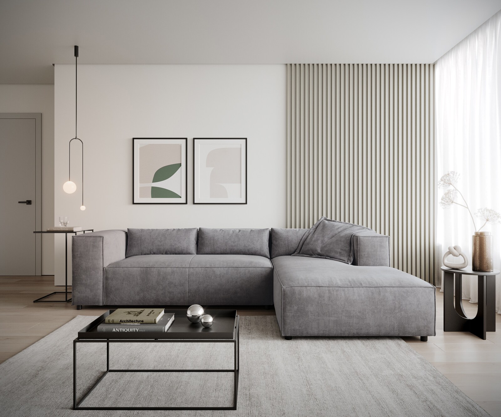 Canapé-d'angle Brom 260 x 175 cm microfibre gris recamière à droite 1