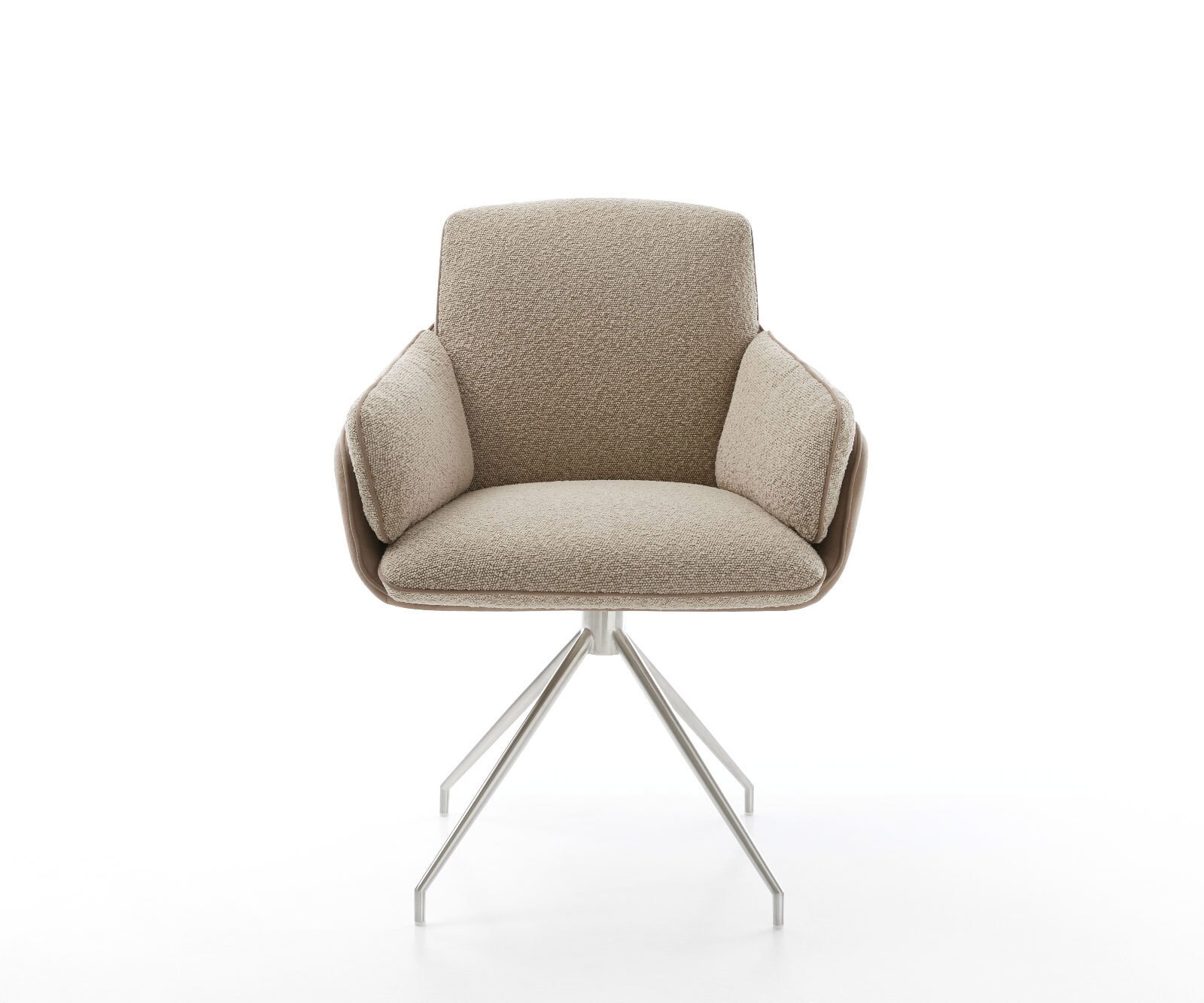 Chaise-pivotante Luan-Flex avec accoudoirs tissu mixte couleur boue pied croisé conique acier inoxydable brossé pivotement sur 180° 1