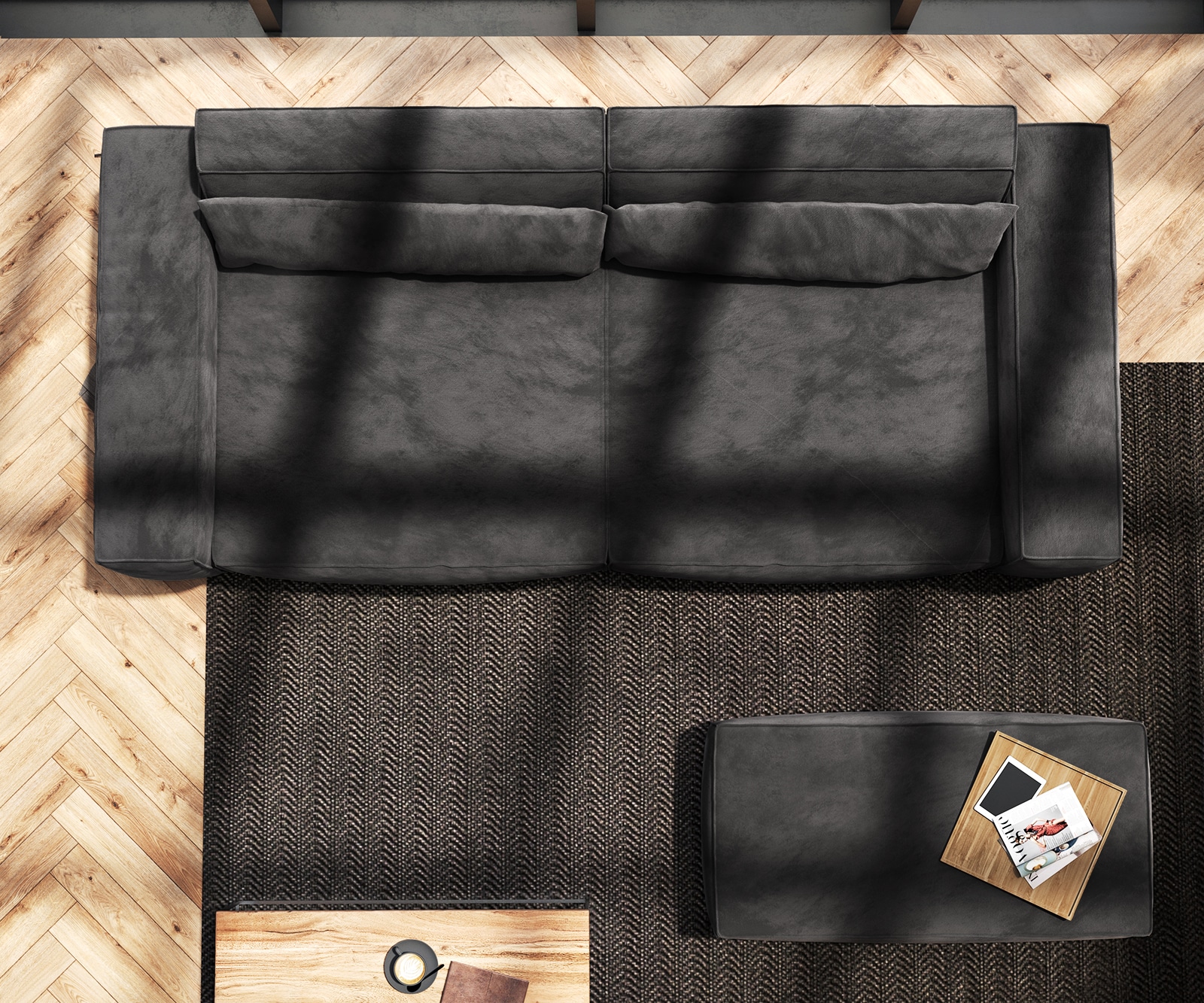 Big-Sofa Sirpio XL 270x130 cm Mikrofaser Schwarz mit Hocker 8