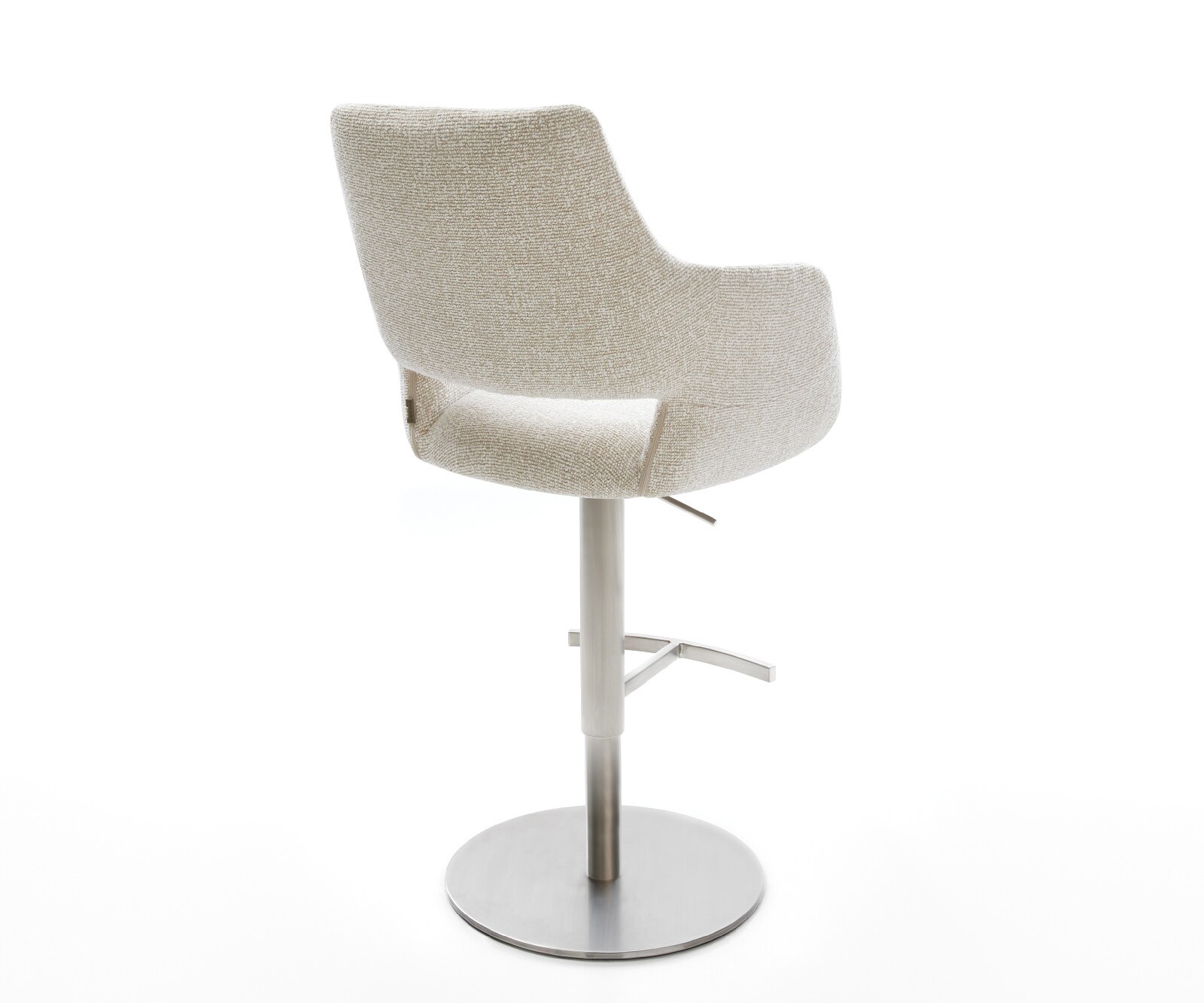 Chaise-de-bar Yago-Flex Tissu tissé doux Beige Pied pivotant réglable en hauteur en acier inoxydable Argent Ressort ensaché 4