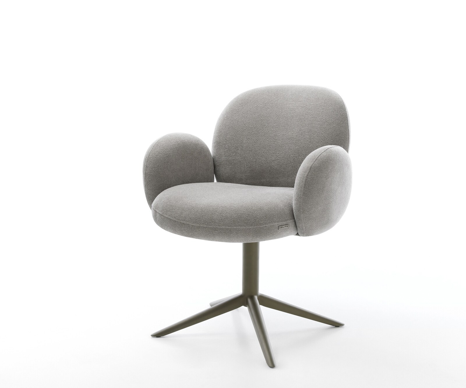 Chaise-pivotante Nube-Flex avec accoudoirs tissu structuré doux gris pied de chaise 4 branches aspect titane pivotement sur 360° fonction bascule resorts ensachés
