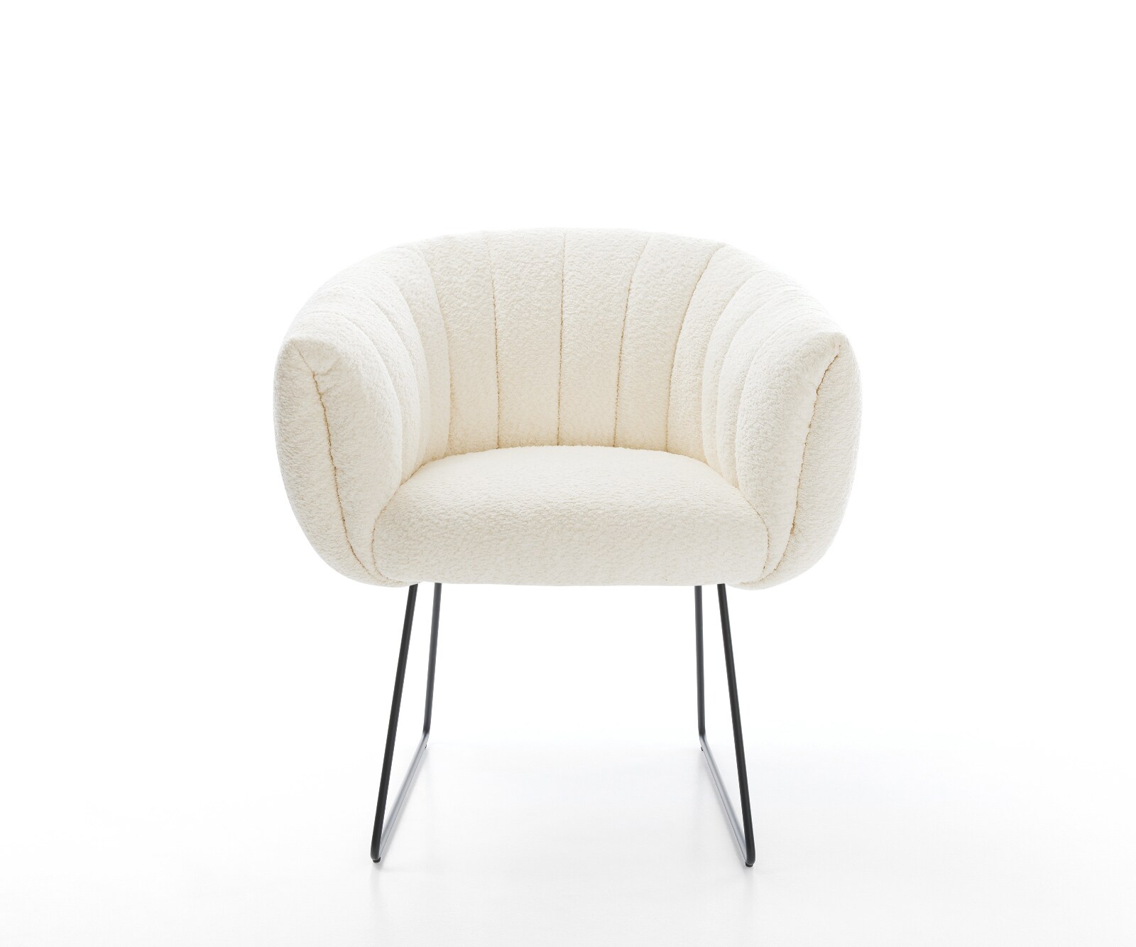 Chaise-de-salle-à-manger Jada-Flex bouclé blanc pied trapèze noir ressorts ensachés 2