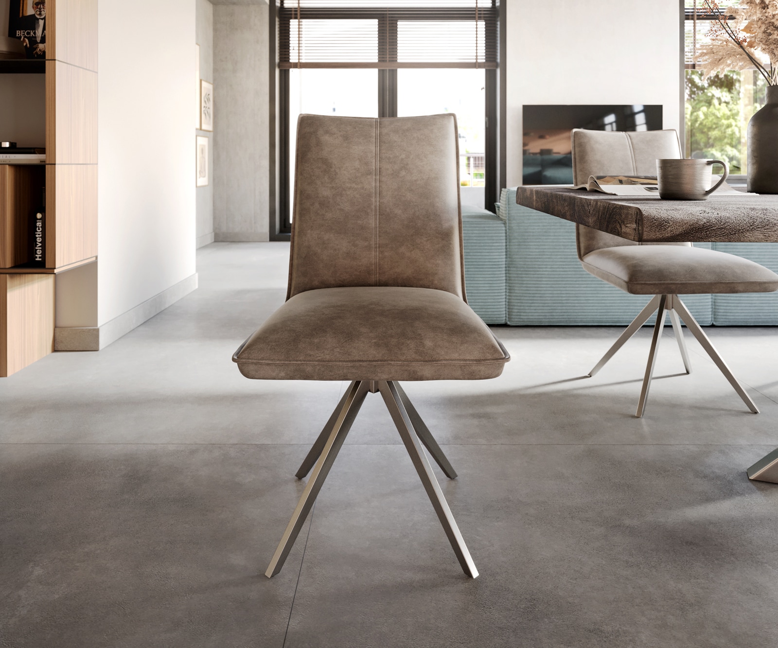 Esszimmerstuhl Lelio-Flex Mikrofaser Taupe Vintage Kreuzgestell breit Edelstahl Taschenfederkern 1 Esszimmerstuhl Lelio-Flex Mikrofaser Taupe Vintage Kreuzgestell breit Edelstahl Taschenfederkern 1