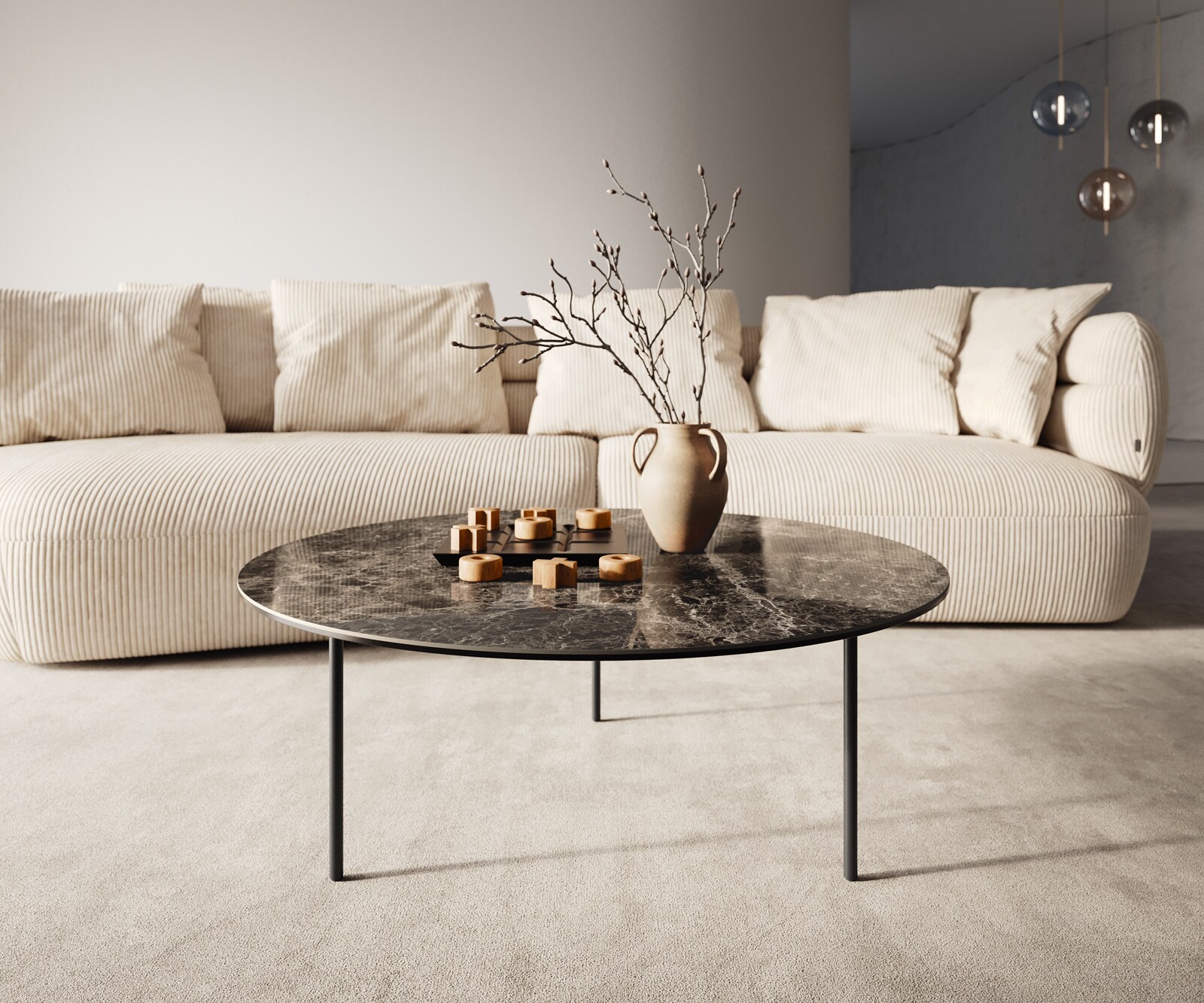 Couchtisch Edge Rund 90x90 cm Keramik Emperador Extra Lucidato Dunkelbraun Trive Metall Schwarz 4